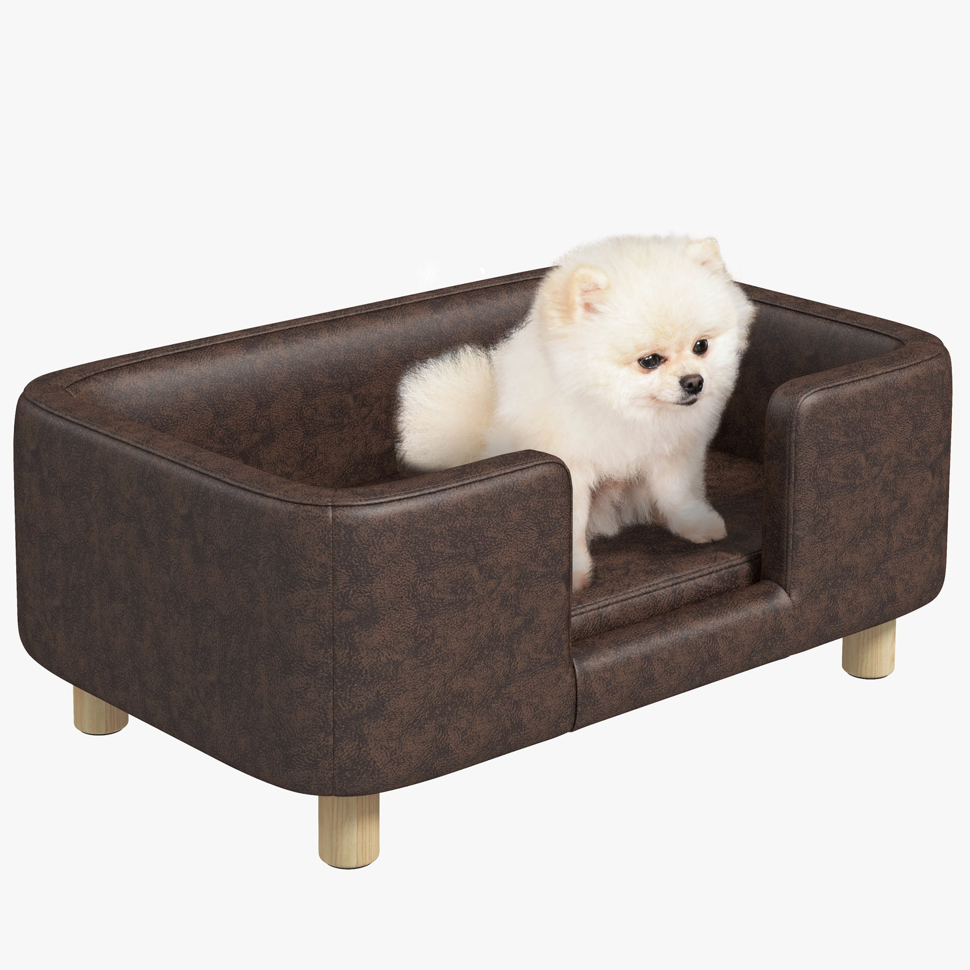 PawHut šunų sofa mažiems ir vidutiniams šunims, patogus paminkštintas sėdynės plotas 74x48,5x31 cm, ruda