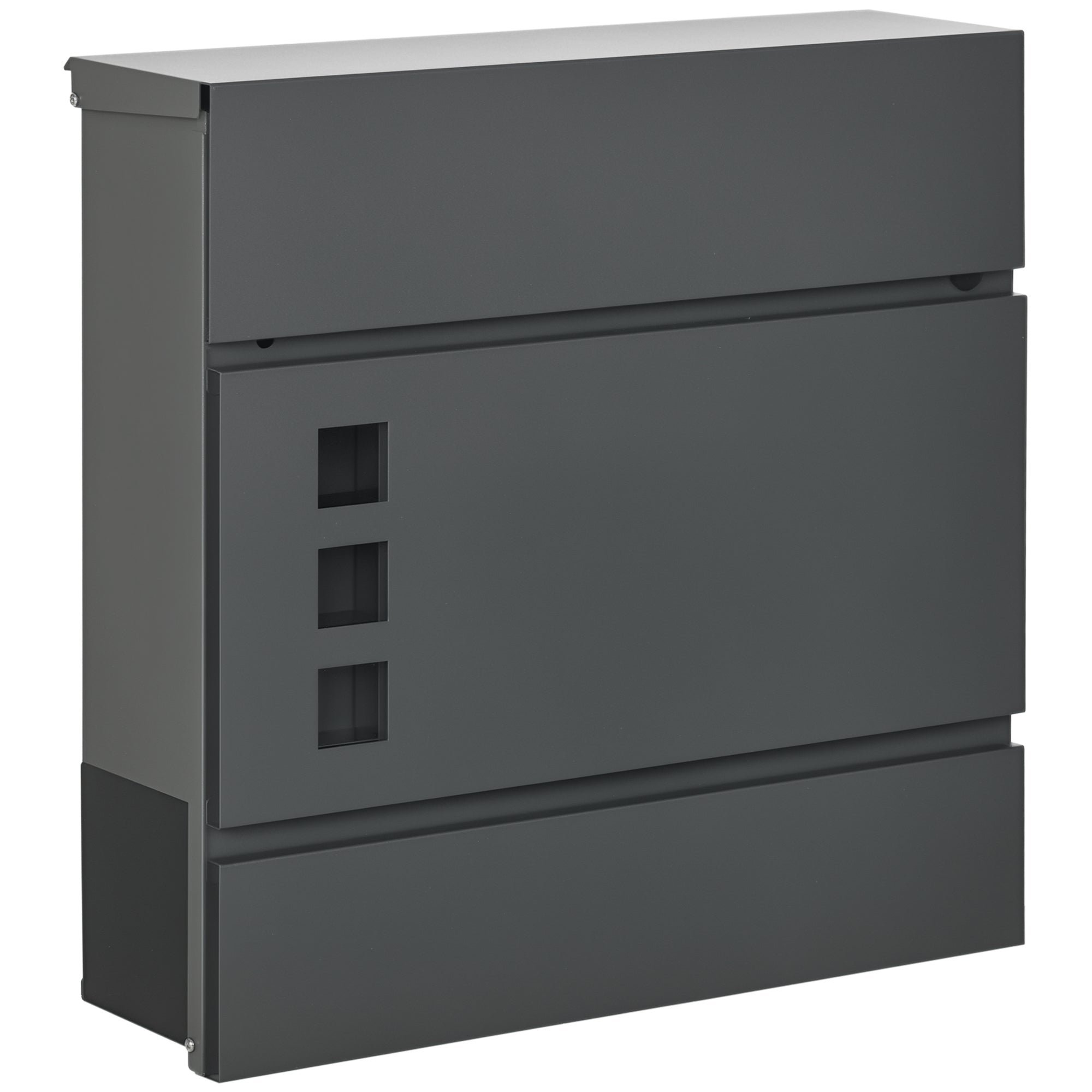 HOMCOM Galvaniseret Stål Postkasse med 3 Slots og 2 Sikkerhedsnøgler Inkluderet, 37x10.5x37 cm, Mørk Grå