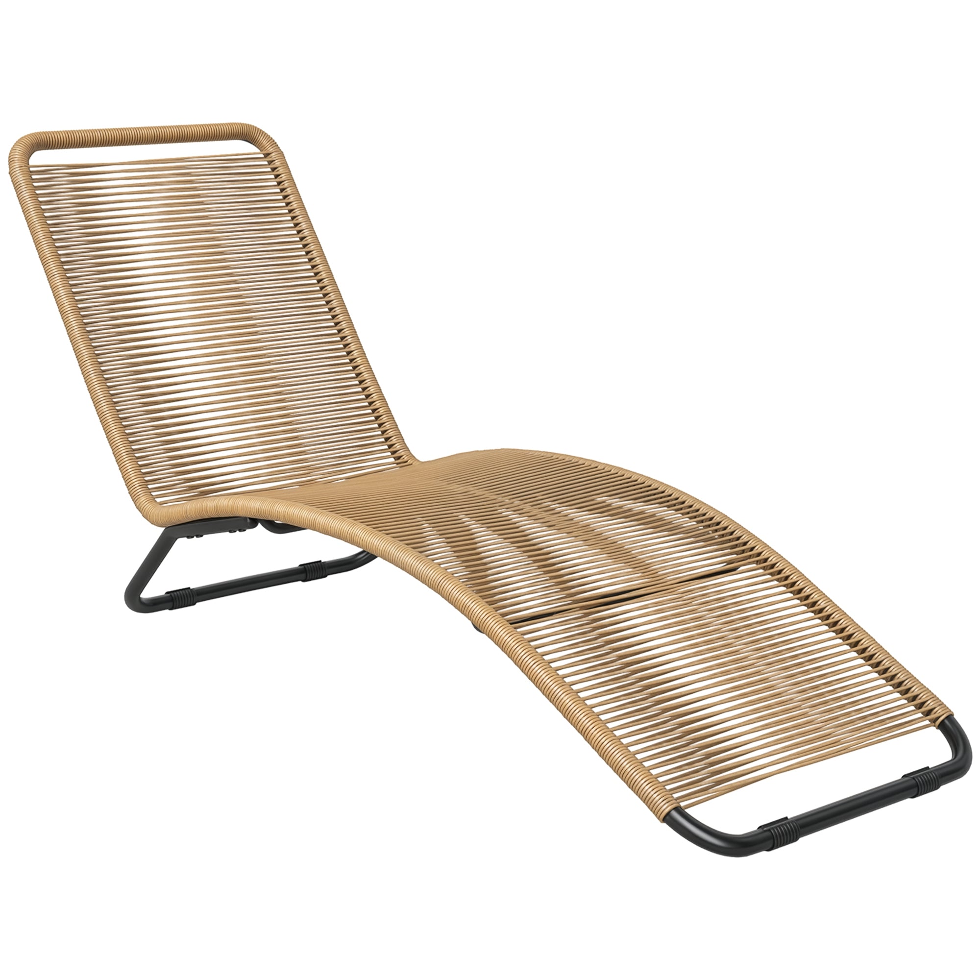 S-shaped Rattan PE and Steel Sun Lounger, Breathable Sun Loungers for Garden, Anti-UV, for Beach, Pool and Garden, 176x58x82 cm, Black and Wood Color