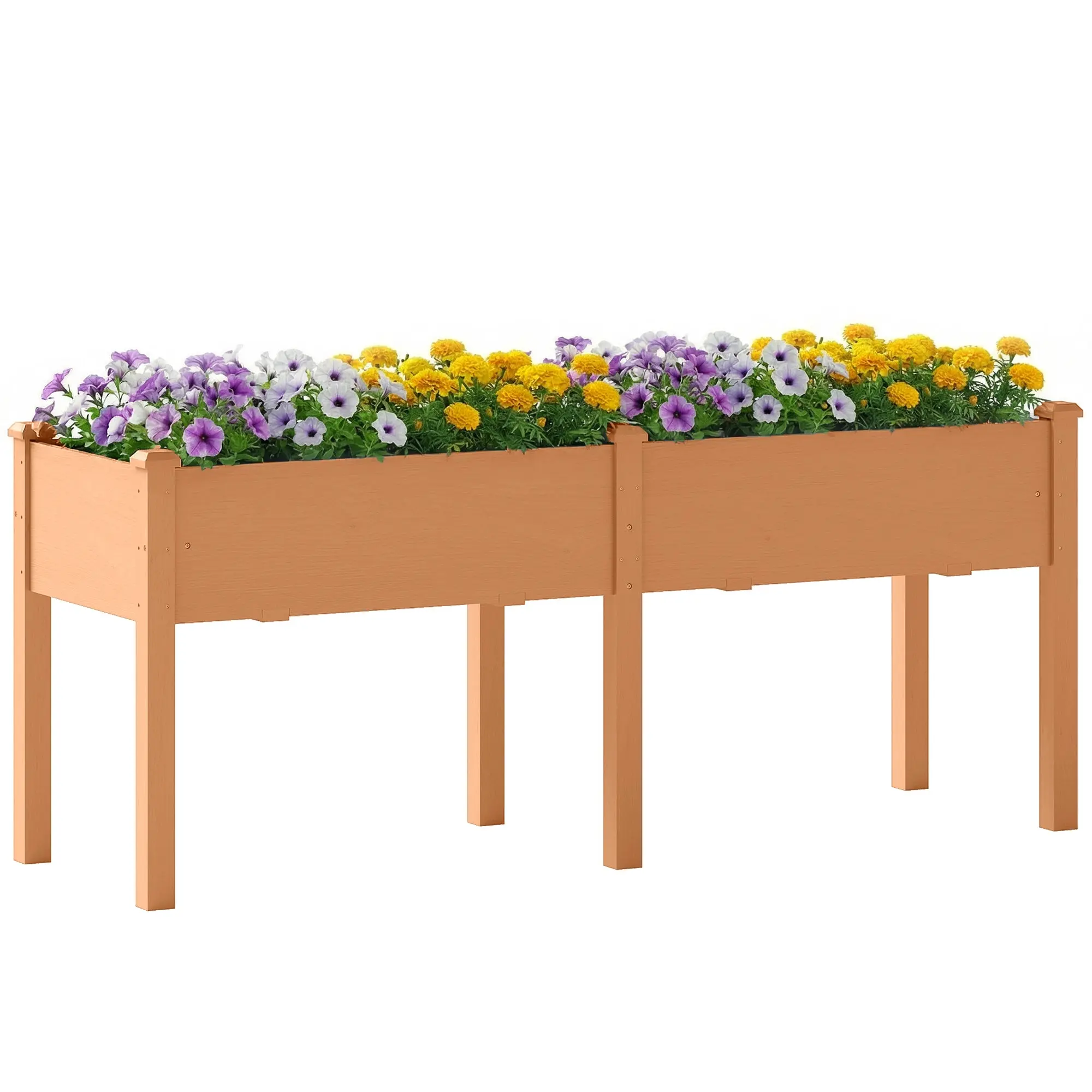 Raised Wooden Garden Bed with Legs, 6 Drainage Holes - 72.4 x 23.2 x 30.1 in (184 x 59 x 76.5 cm), Brown