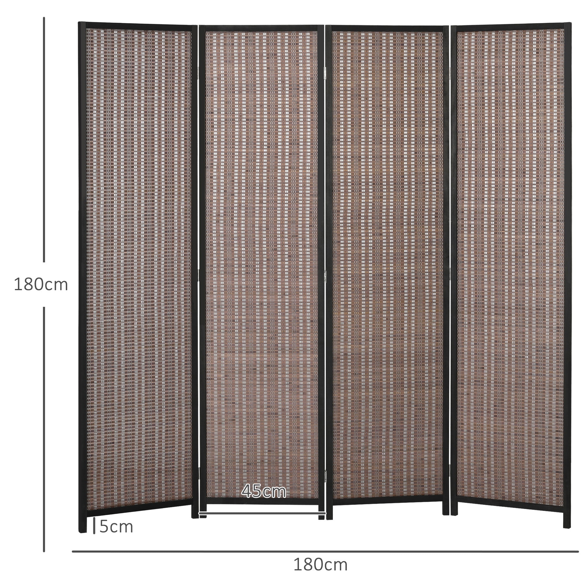 HOMCOM Interne Houten 4-Paneel Kamerscherm 180 x 180 cm Vouwbare Scheidingswand voor Woonkamer Slaapkamer Thuis, Bruin