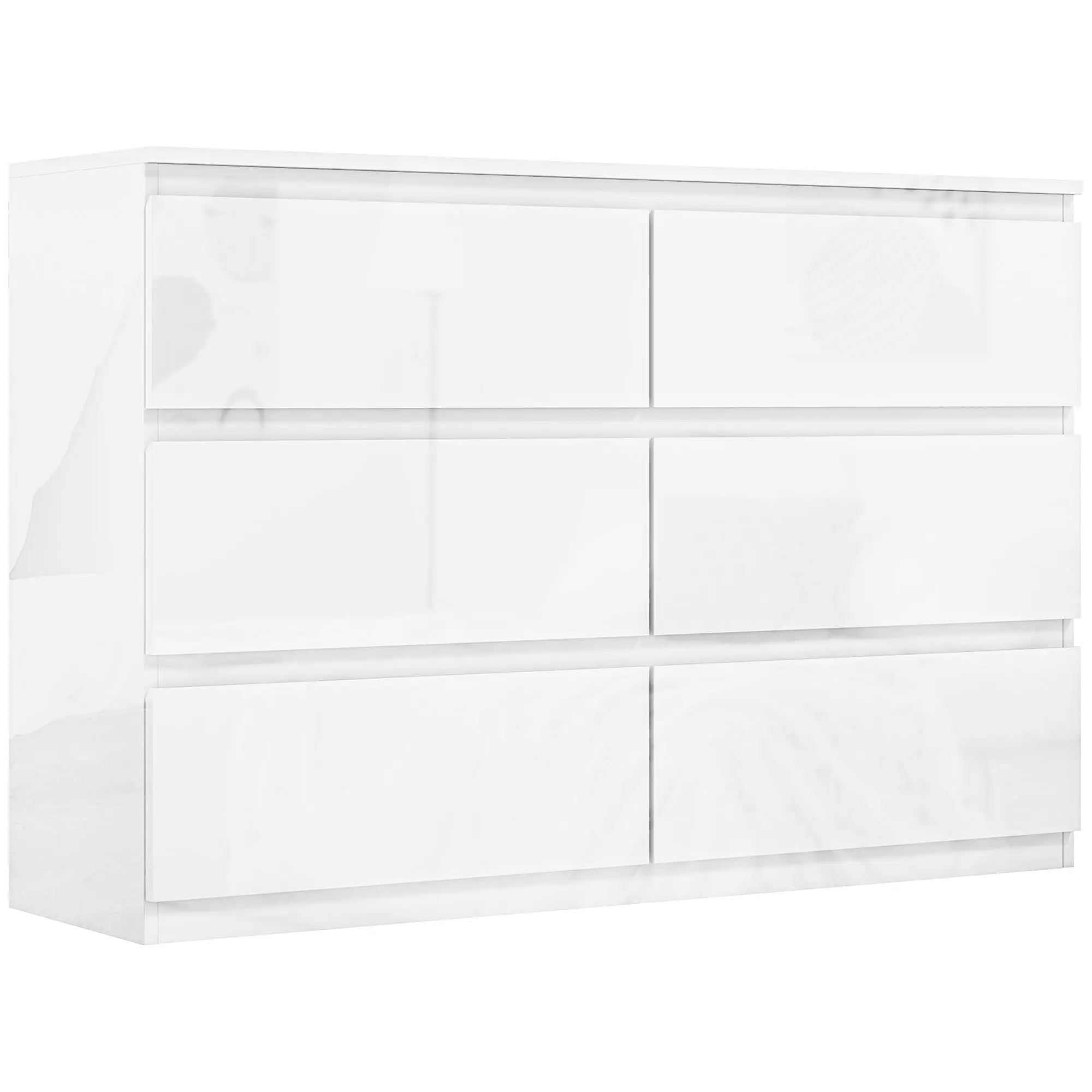 6-Drawer Dresser Modern Bedroom Dresser with Anti-Tip Design Chest of Drawers for Living Room Hallway 112x34x75 cm Glossy White