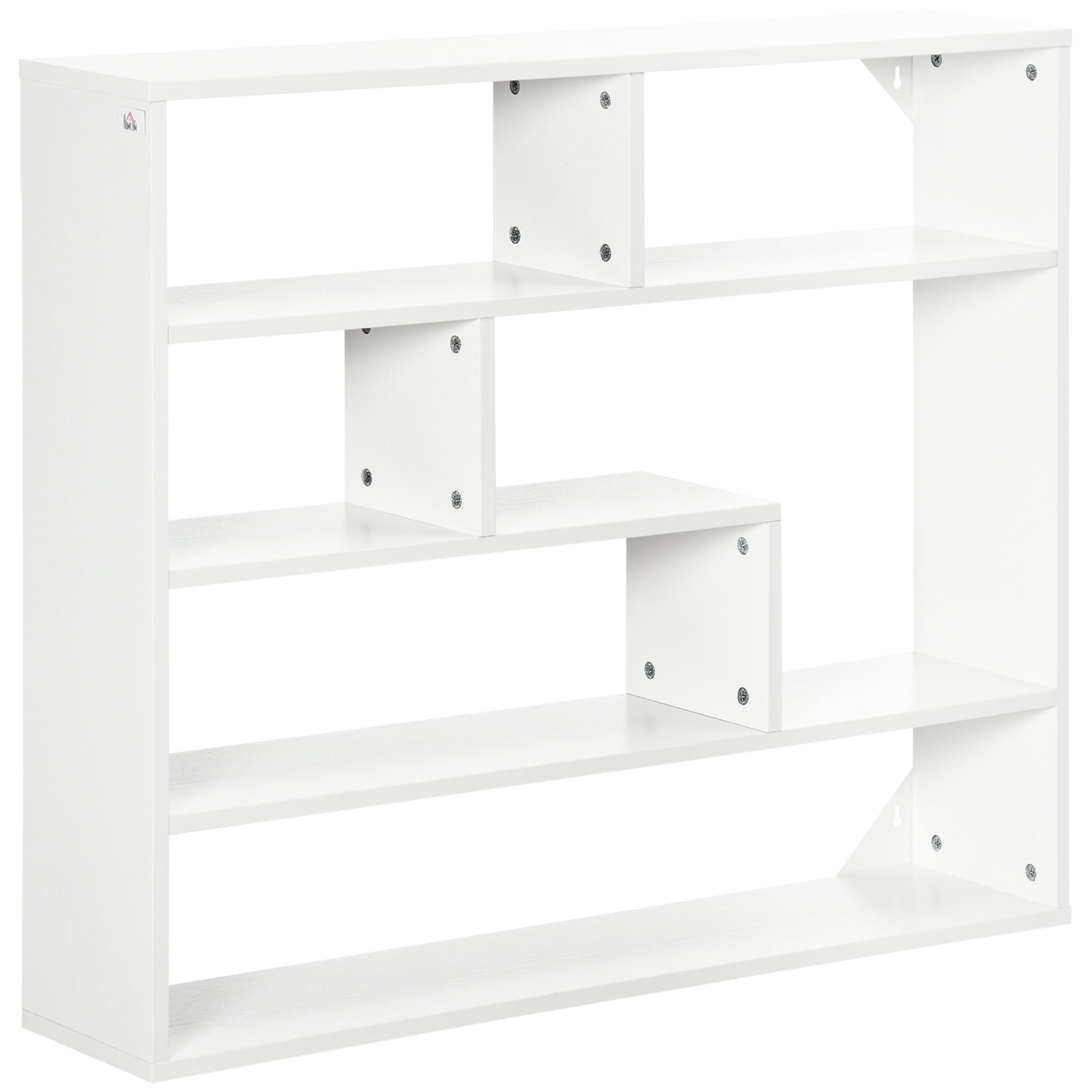 HOMCOM 4-podlažná nástenná polica s 7 otvorenými priehradkami pre obývaciu izbu, spálňu a kanceláriu, moderný štýl 94x19,5x80 cm biela