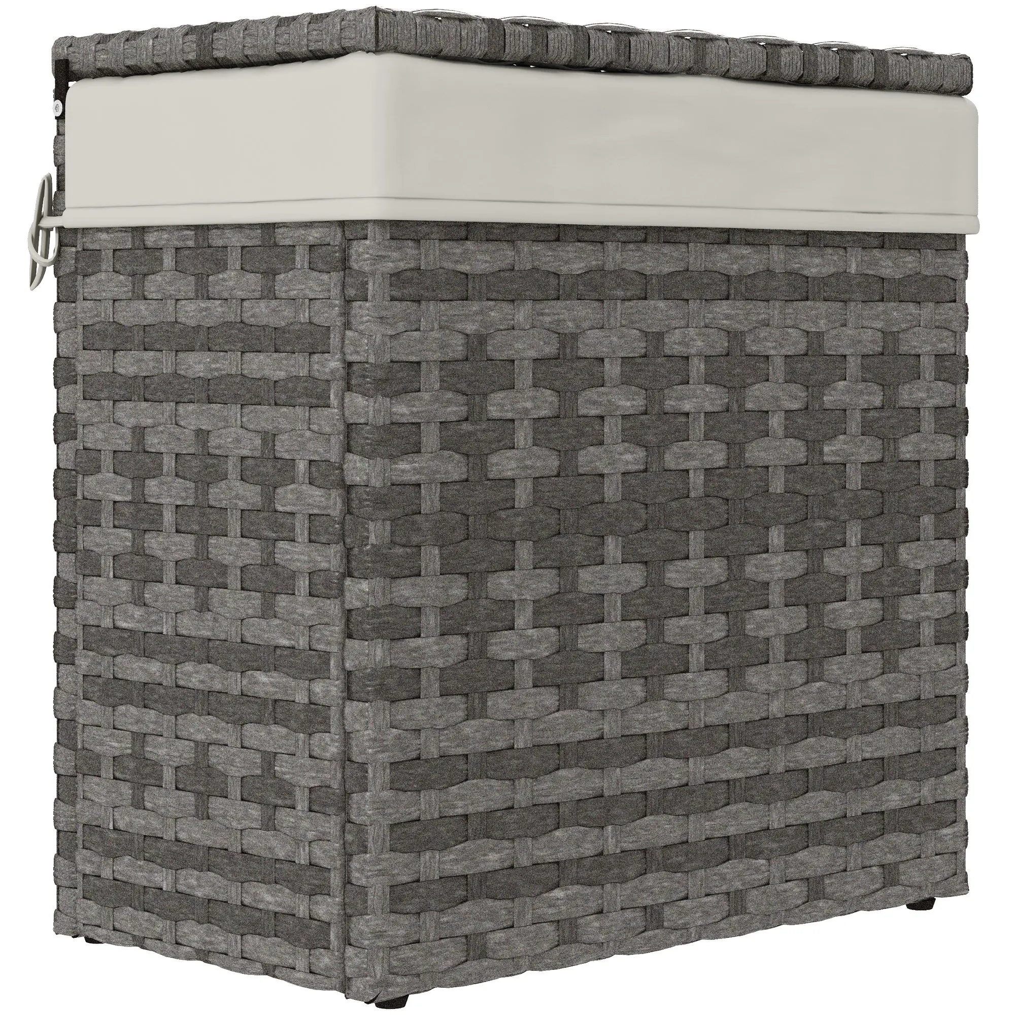 Garden Box in PE Rattan, Outdoor Storage Bench with Non-slip Feet and Waterproof Fabric Lining, 57x34x62cm, Gray and Beige