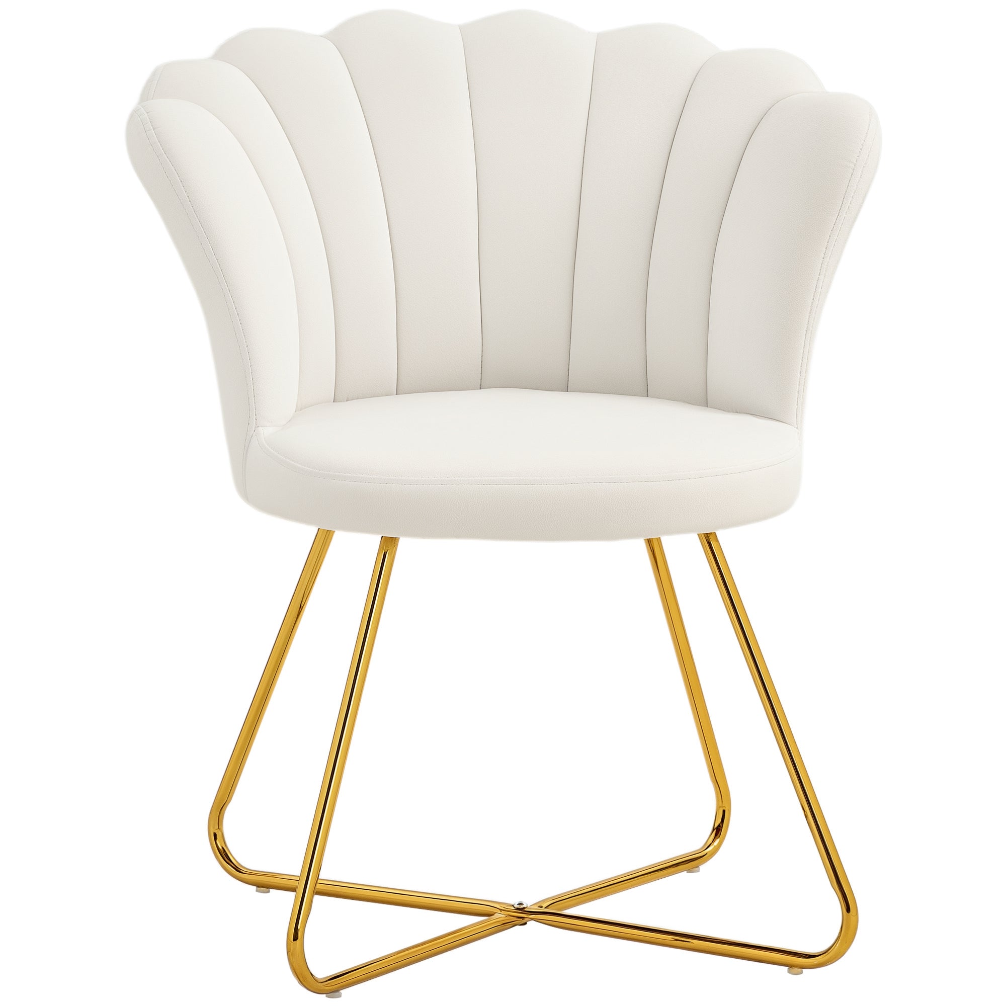 HOMCOM Shell Chair Öltözködő Asztali Szék Velúr Fotel Lounge Szék Acél Lábbal Nappali és Hálószoba Számára 69 x 64 x 80 cm Krém