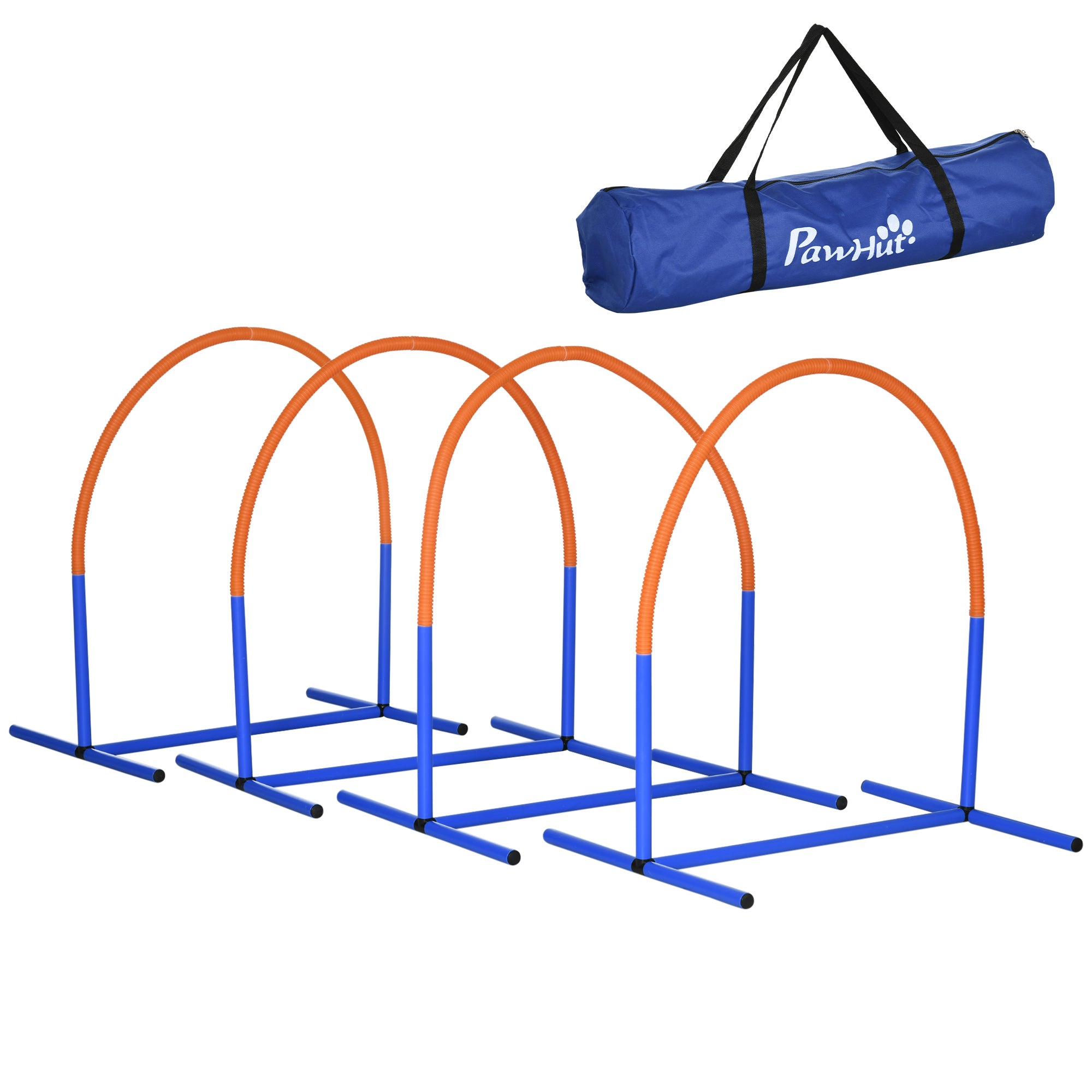 PawHut Koertele mõeldud Agility treeningkomplekt, 4-osaline takistuste komplekt vanematele koertele, koera treeningkomplekt koos kottiga, Sinine+Oranž, 88 x 64 x 95 cm