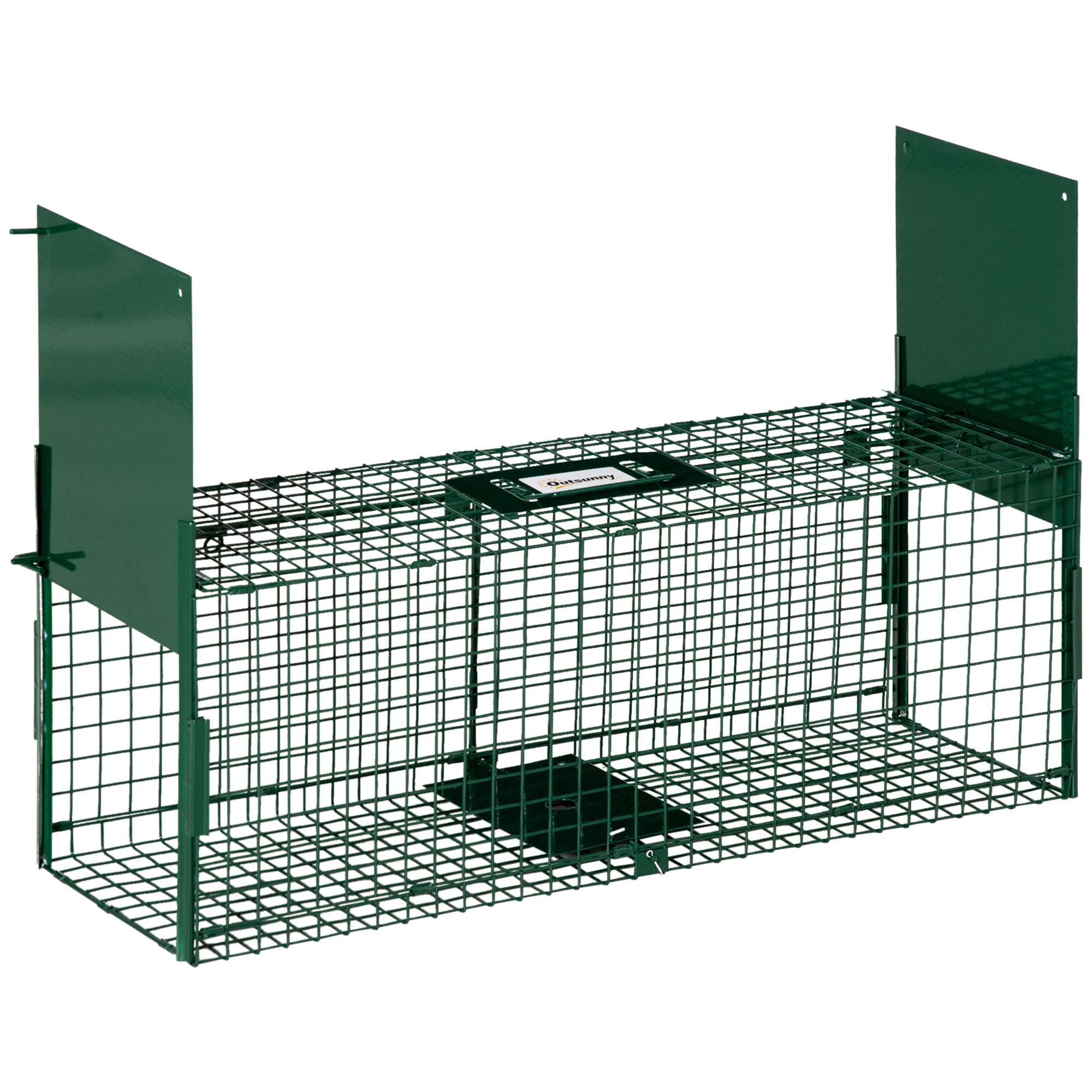 Outsunny Levende Dyrefælde med 2 Døre – Metallisk Fangekasse med Håndtag til Kaniner, Mink, Små Ræve 80x25x30 cm Mørkegrøn