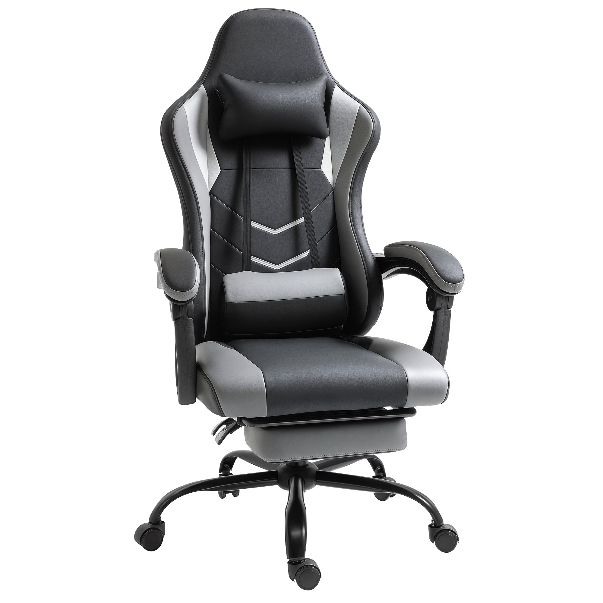 Vinsetto Ergonomična Gaming Stolica, Uredska Stolica, Okretna Stolica s Podesivom Visinom, Podesiva Lumbalna Jastučić s Naslonom za Noge Crna 62x52x128 cm