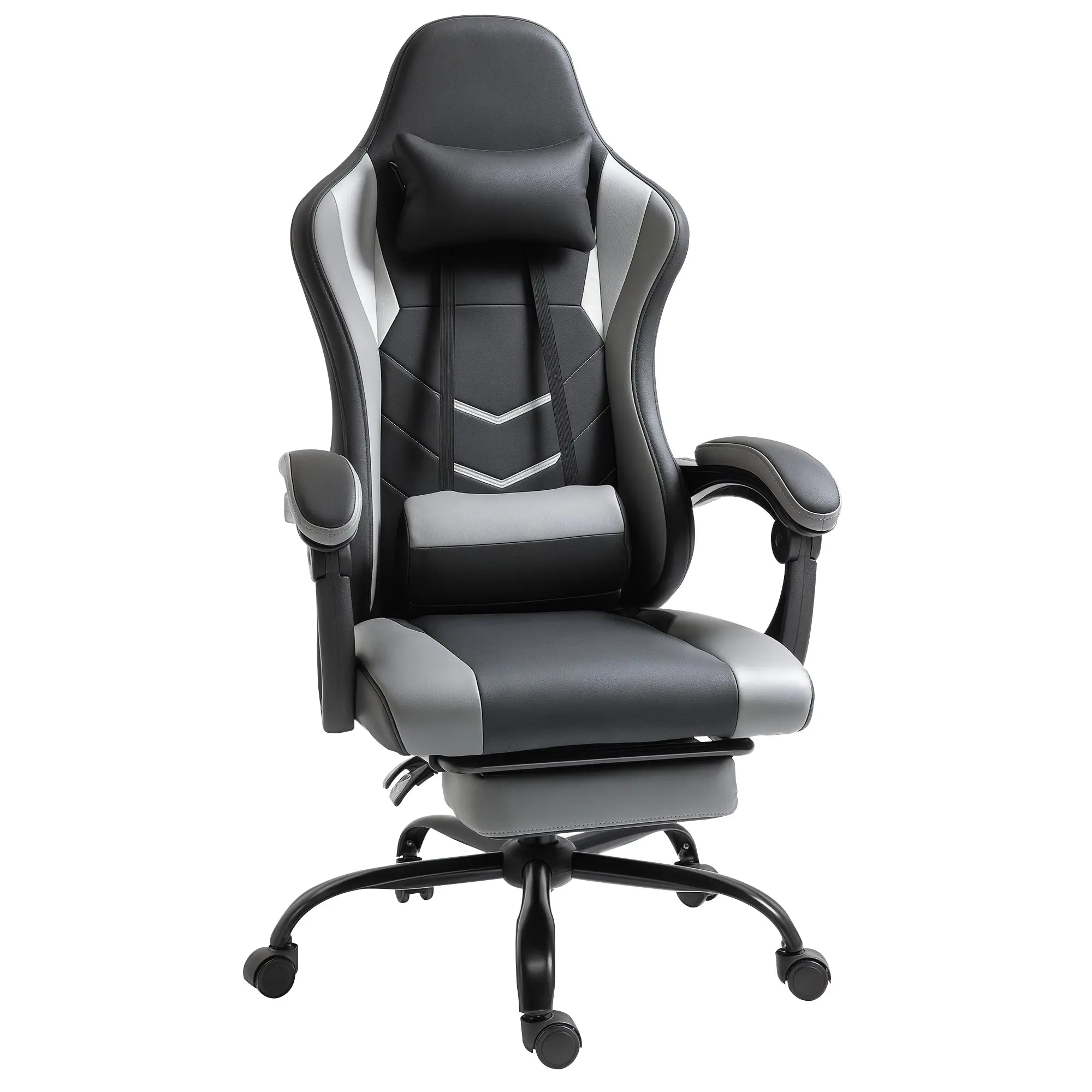 Ergonomic Gaming Chair Office Chair Desk Chair, Swivel Chair Height Adjustable, Adjustable Lumbar Pillow with Footrest Black 62x52x128 cm