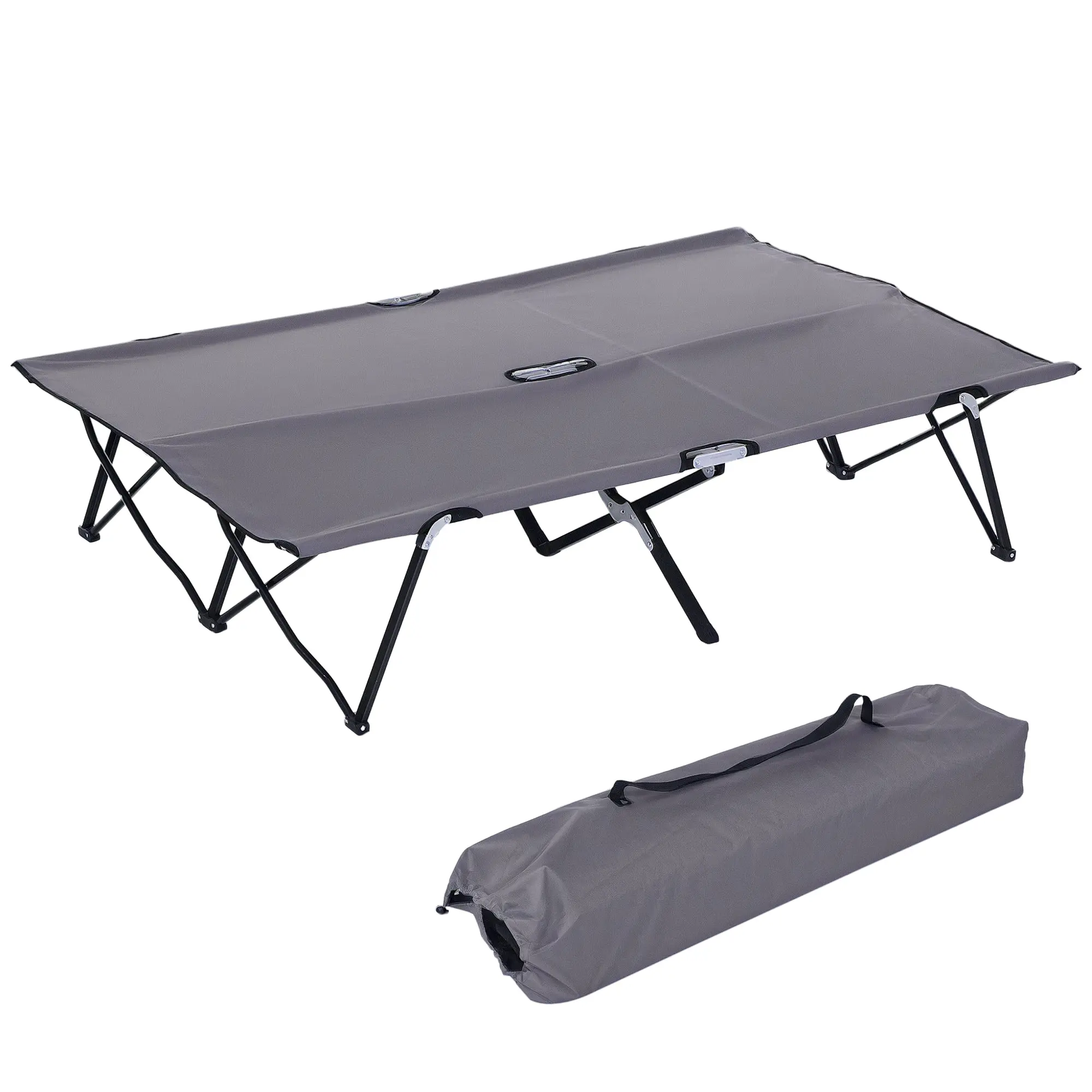 Folding Camping Bed for 2 People Camp Bed with Carry Bag up to 136 kg Capacity Steel Oxford Gray 193 x 125 x 40 cm
