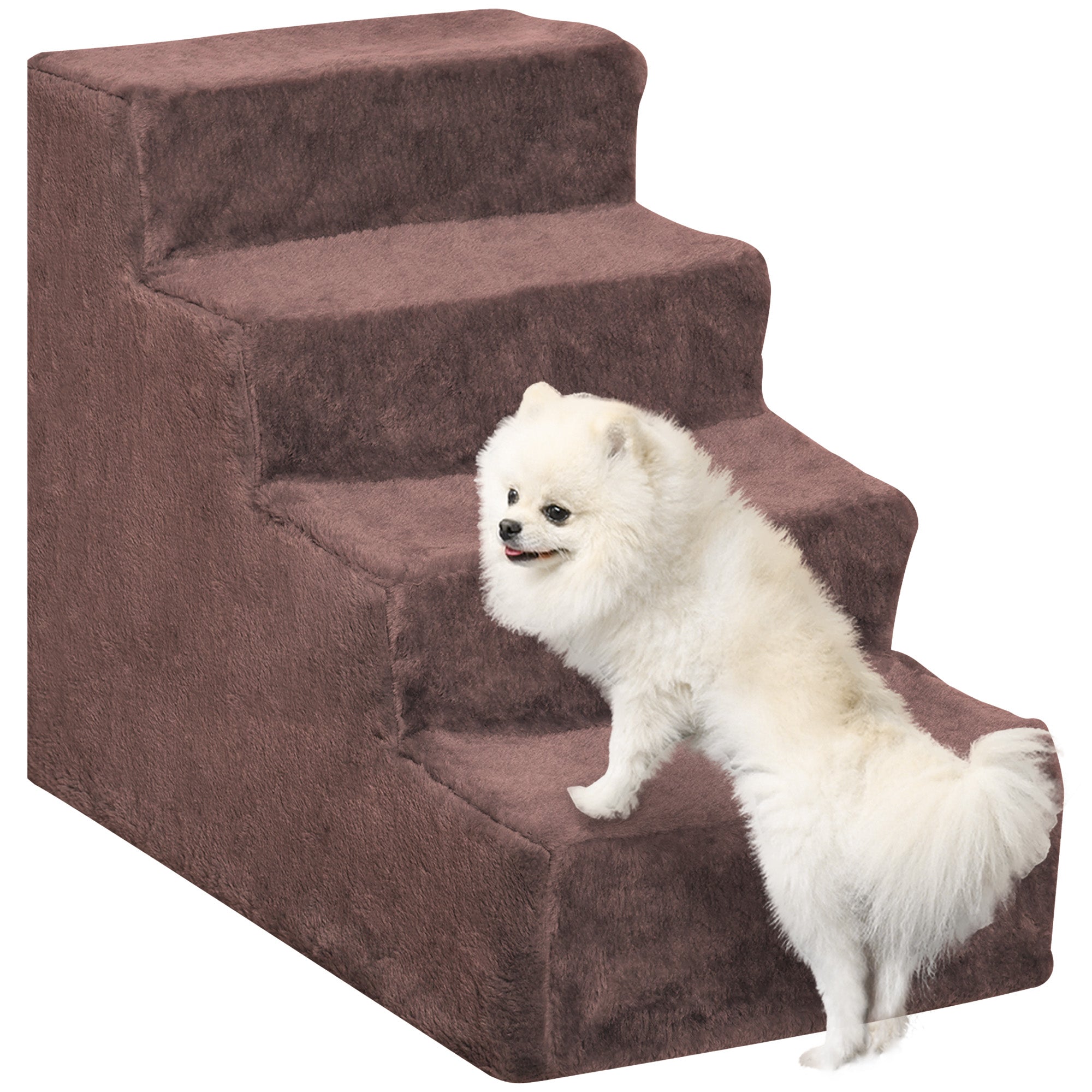 PawHut 4-traps Dierenladder met Verwijderbare en Wasbare Hoezen voor Bed en Sofa 60x35x44 cm Bruin