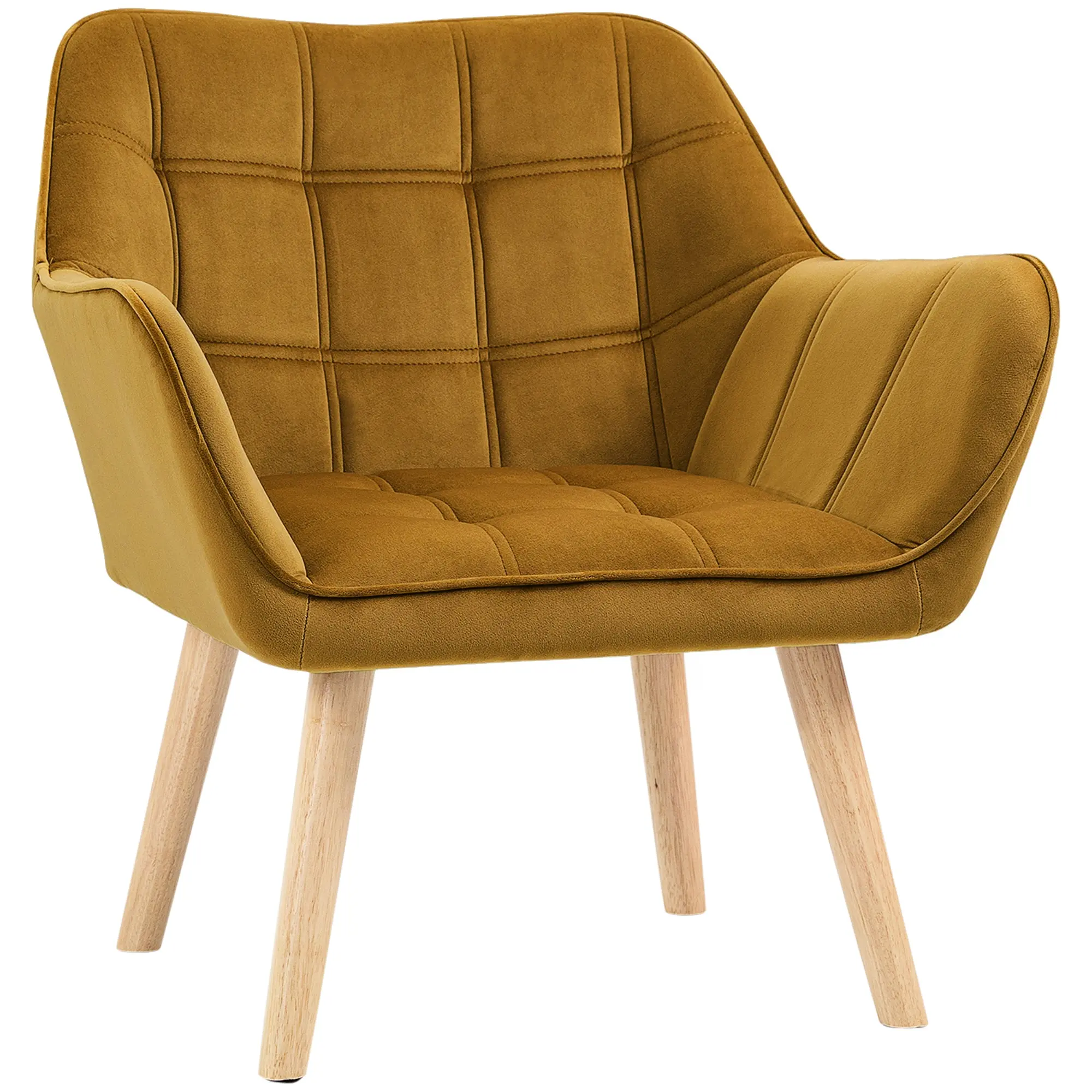 Armchair Living Room Wing Chair Lounge Chair Recliner with Rubberwood Legs, Reading Chair with Velvet Look, Upholstered Chair for Bedroom, Scandinavian, Yellow