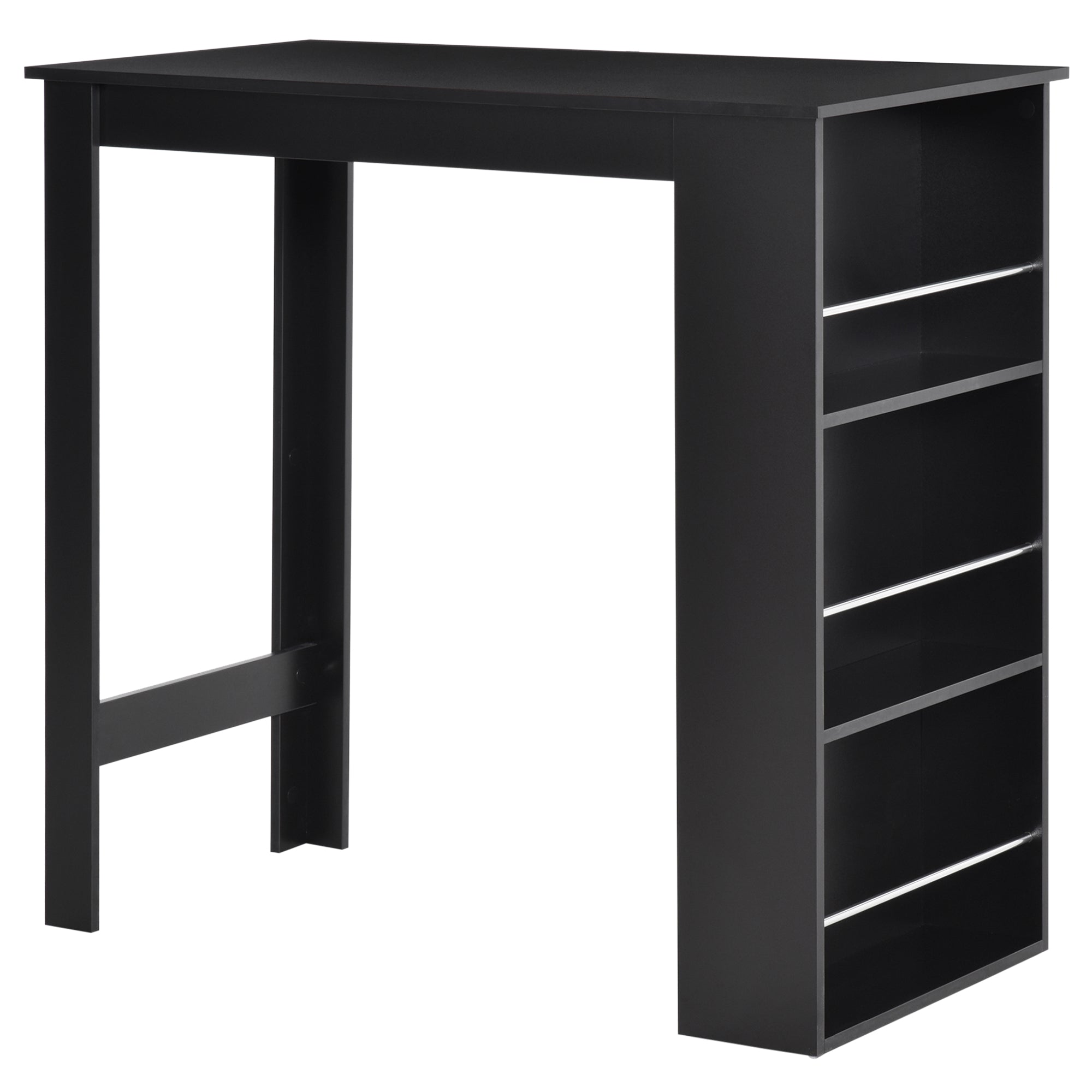 HOMCOM Bistro Bar Tisch mit 3 Regalen für Getränke und Bar - Holzstruktur - Hoher Tisch für Küche und Wohnzimmer - 112x57x106 cm - Schwarz