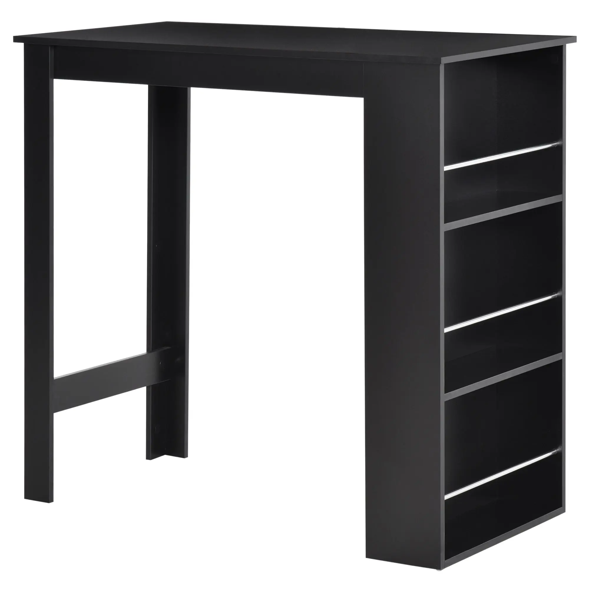 Bistro Bar Table Dining Table with 3 Shelves for Drinks and Bar Wood Structure High Table for Kitchen Living Room 112x57x106 cm Black