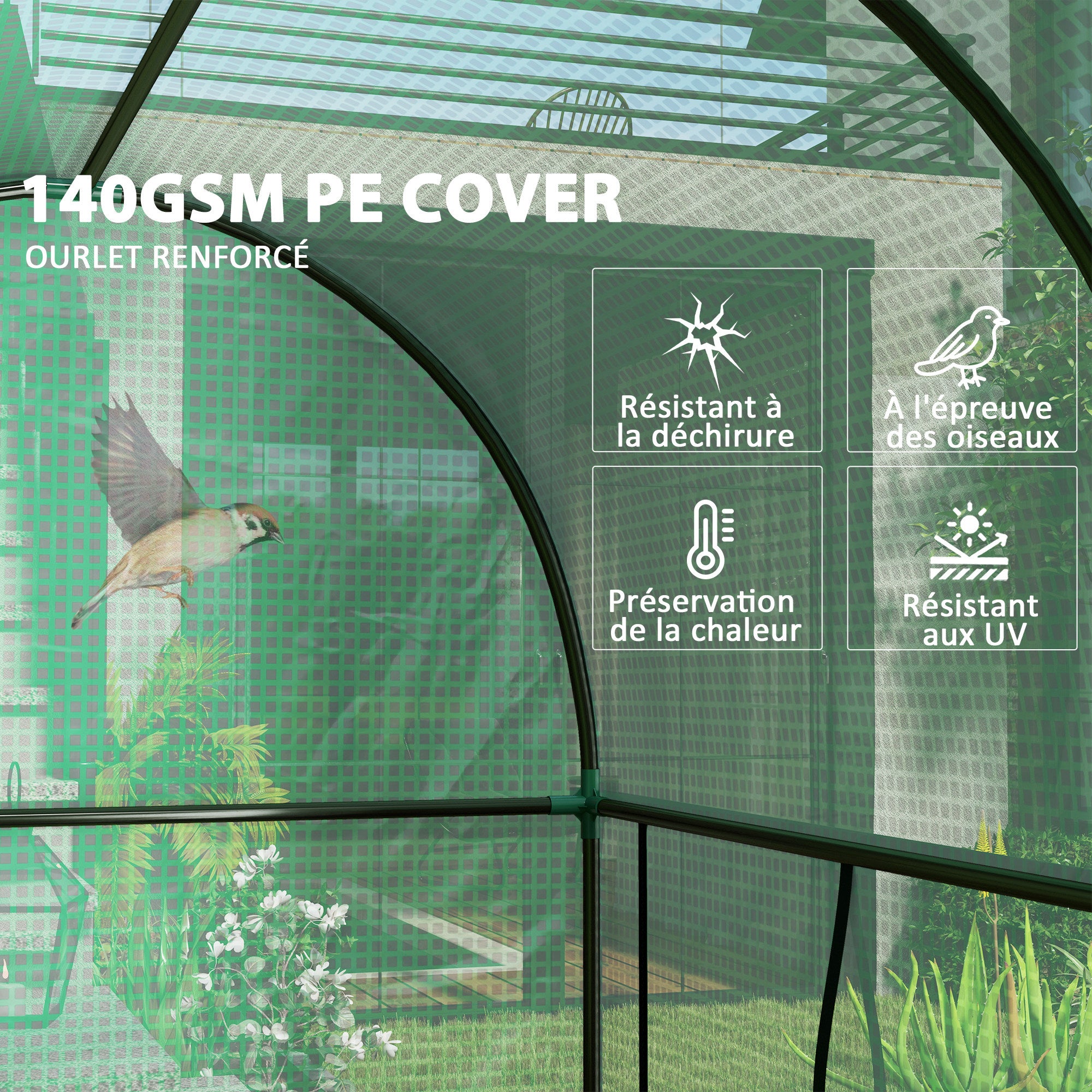 Greenhouse 2 m? Tomato Greenhouse 2 x 1 x 1.78 m 2 Roll-Up Zipper Doors Steel High-Density PE 140 g/m? UV Protection