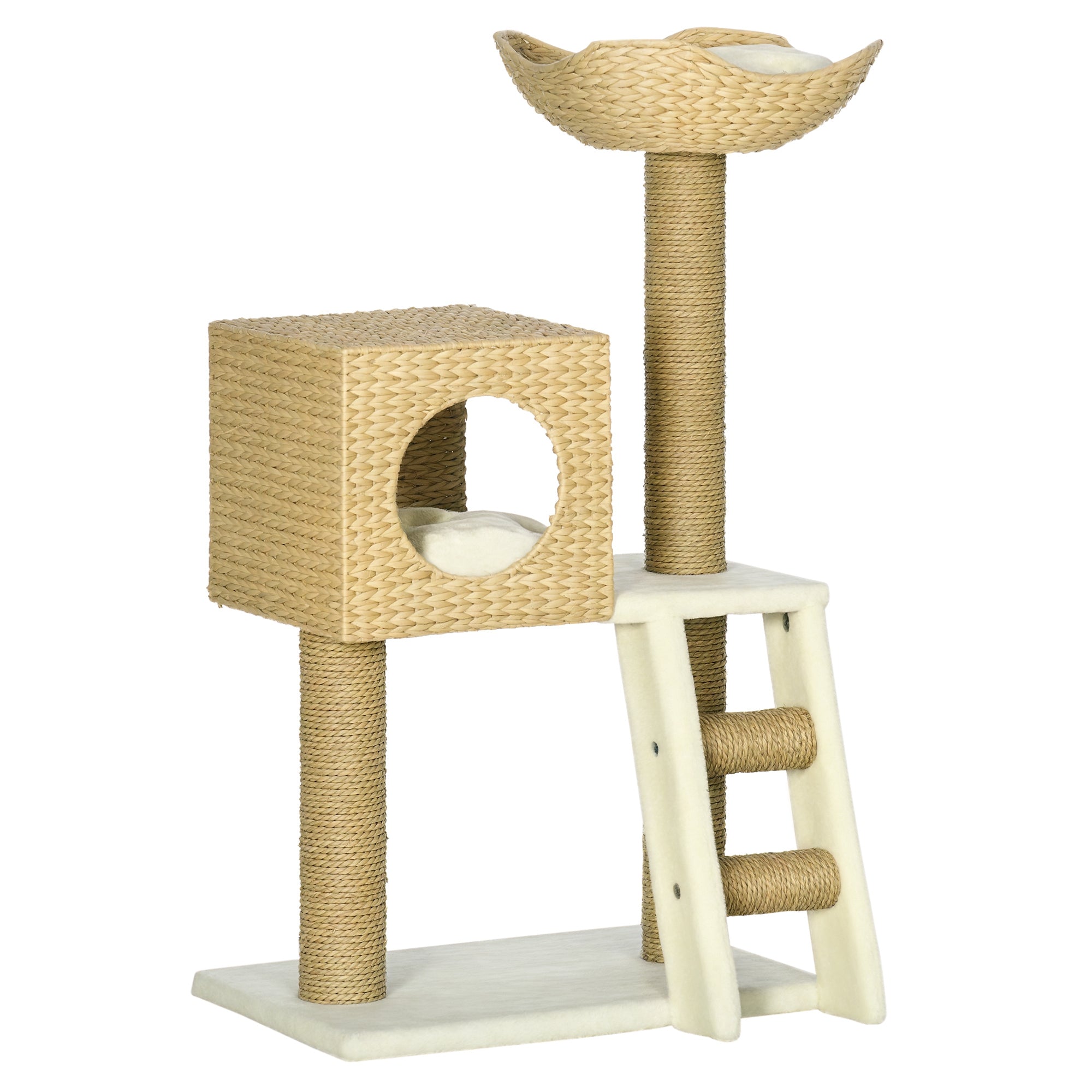 PawHut Cat Tree with Cat Condo Hammock Bed Sisal Scratching Posts Ladder Small Cat Tower for Indoor Cats up to 4.5kg Natural 100.5cm