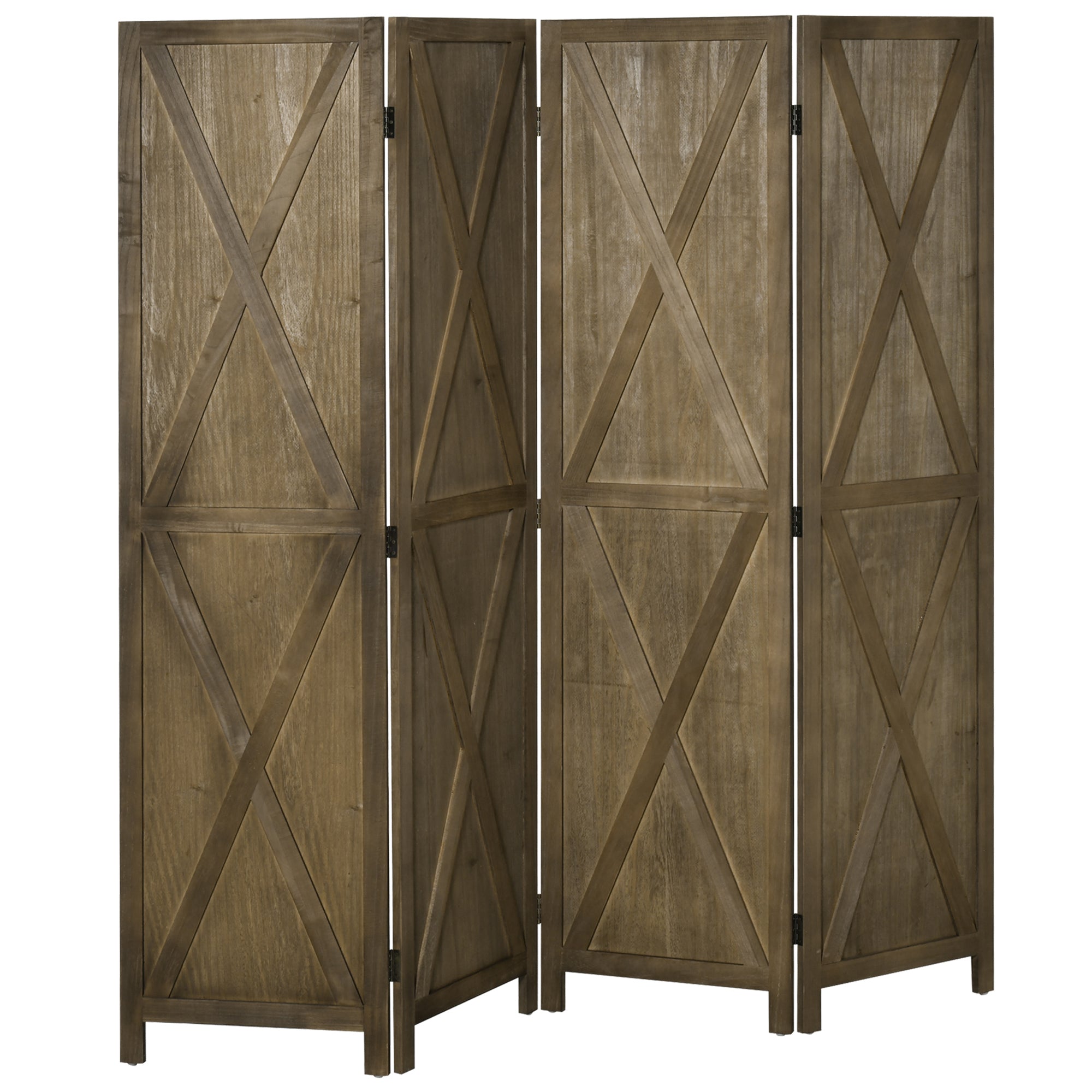 HOMCOM 4-Paneel Kamerscherm 182x170 cm Vouwbare Ruimtelijke Verdeler voor Woonkamer, Slaapkamer, Kantoor Bruin Grijs