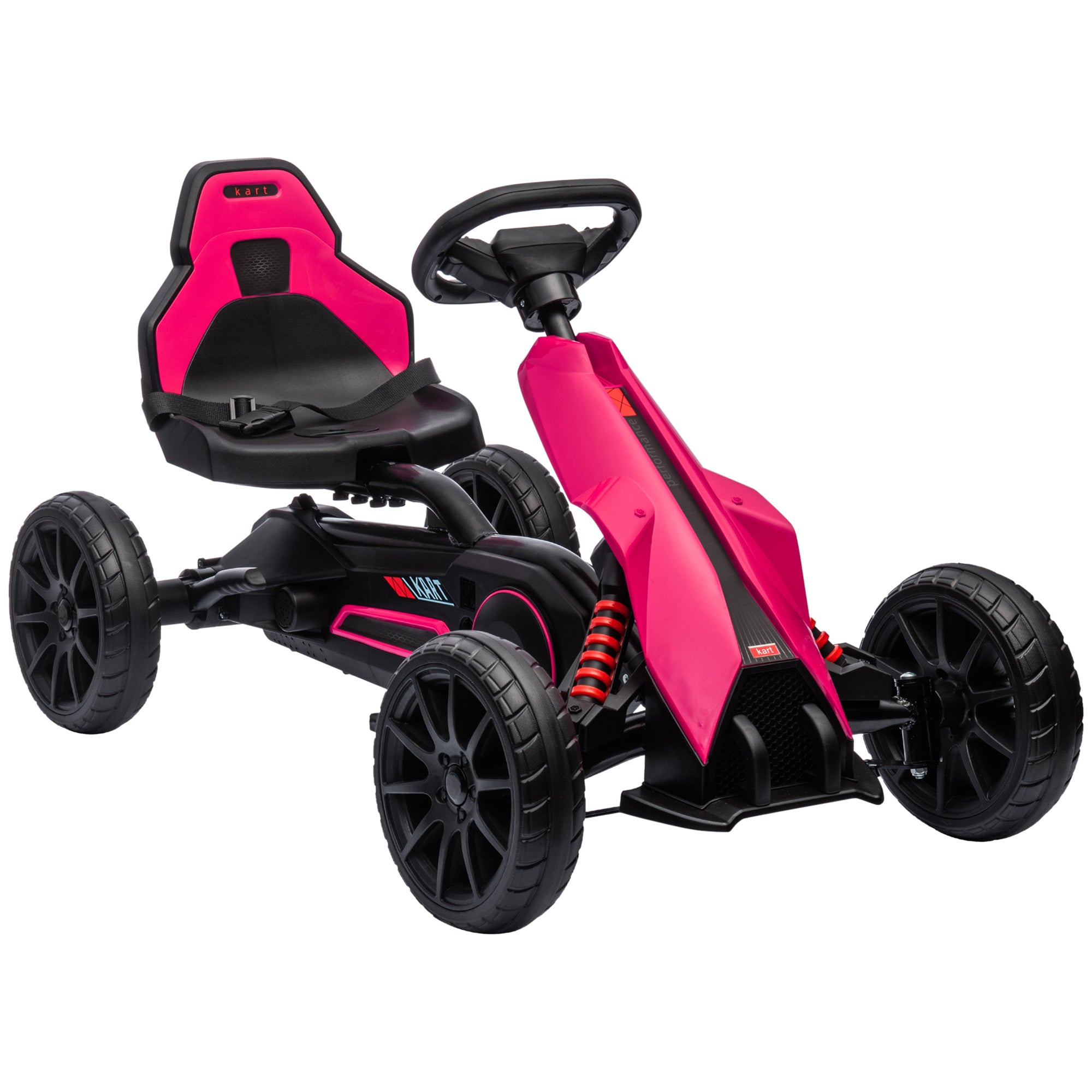 HOMCOM Go-Kart Pedalo s Ročno Zavoro, Nastavljivim Sedežem, Naprej in Nazaj, Pedalno Vozilo z EVA Kolesi, Otroški Kettcar za Otroke od 3 do 8 Let, Roza