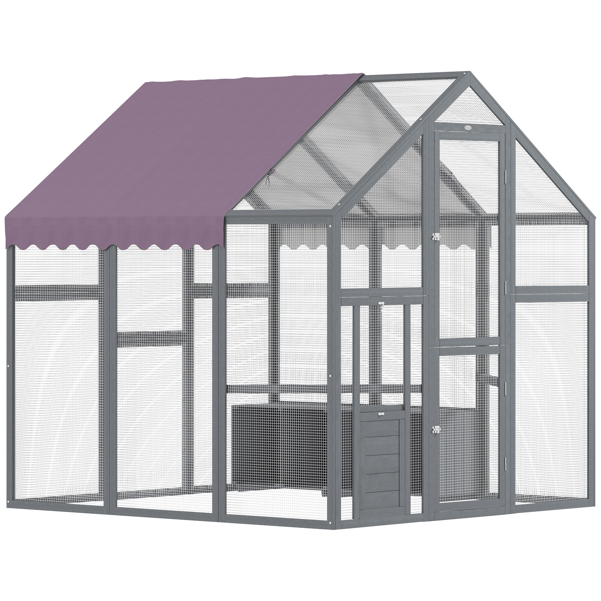 Chicken Coop Run 1.7x1.8x1.8 m Outdoor Enclosure with Lock Tannin Wood Chicken House with Waterproof, Anti-UV Roof Outdoor Poultry Shed for Chicken Coop, 6-8 Chickens, Ducks, Rabbits, Gray