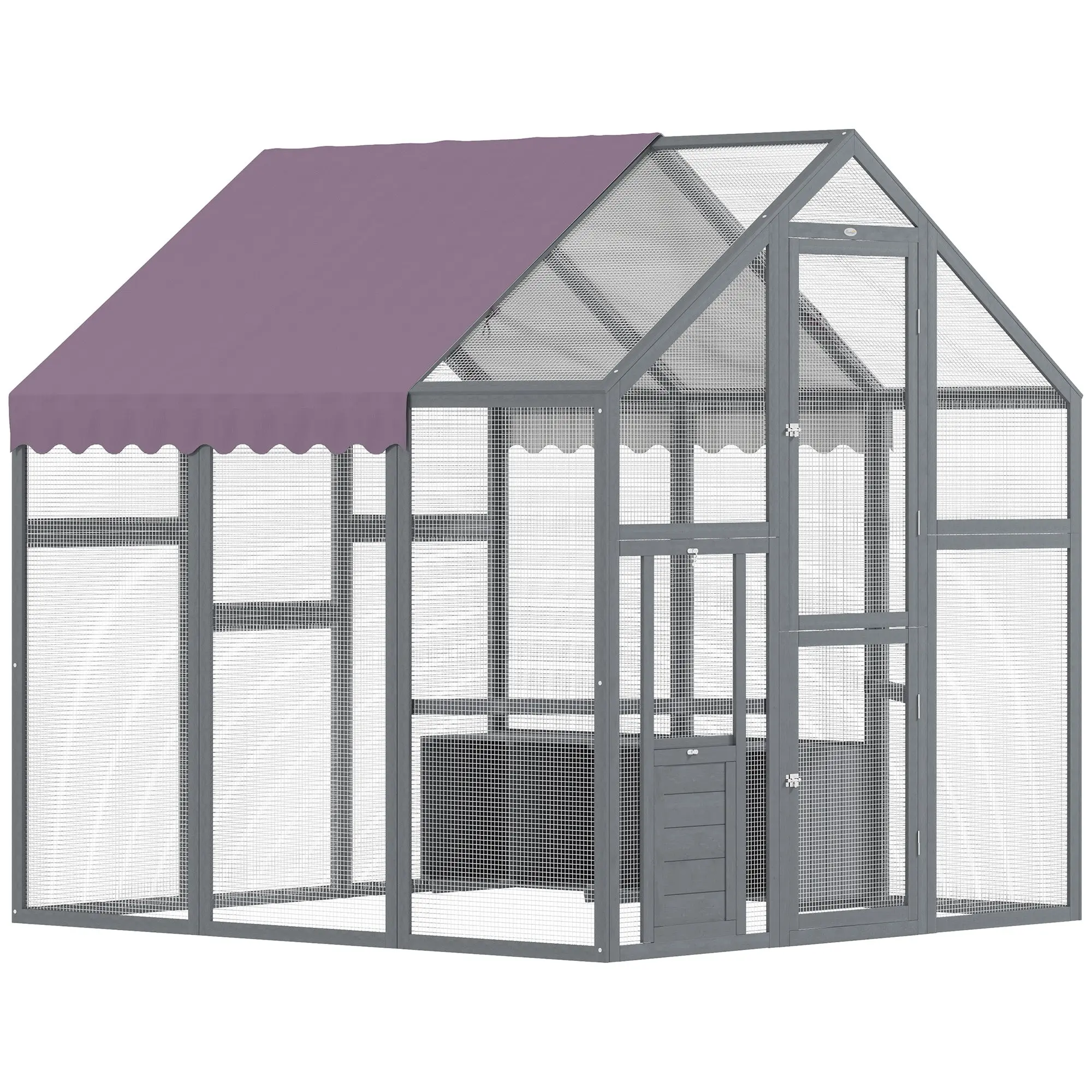 Chicken Coop Run 1.7x1.8x1.8 m Outdoor Enclosure with Lock Tannin Wood Chicken House with Waterproof, Anti-UV Roof Outdoor Poultry Shed for Chicken Coop, 6-8 Chickens, Ducks, Rabbits, Gray