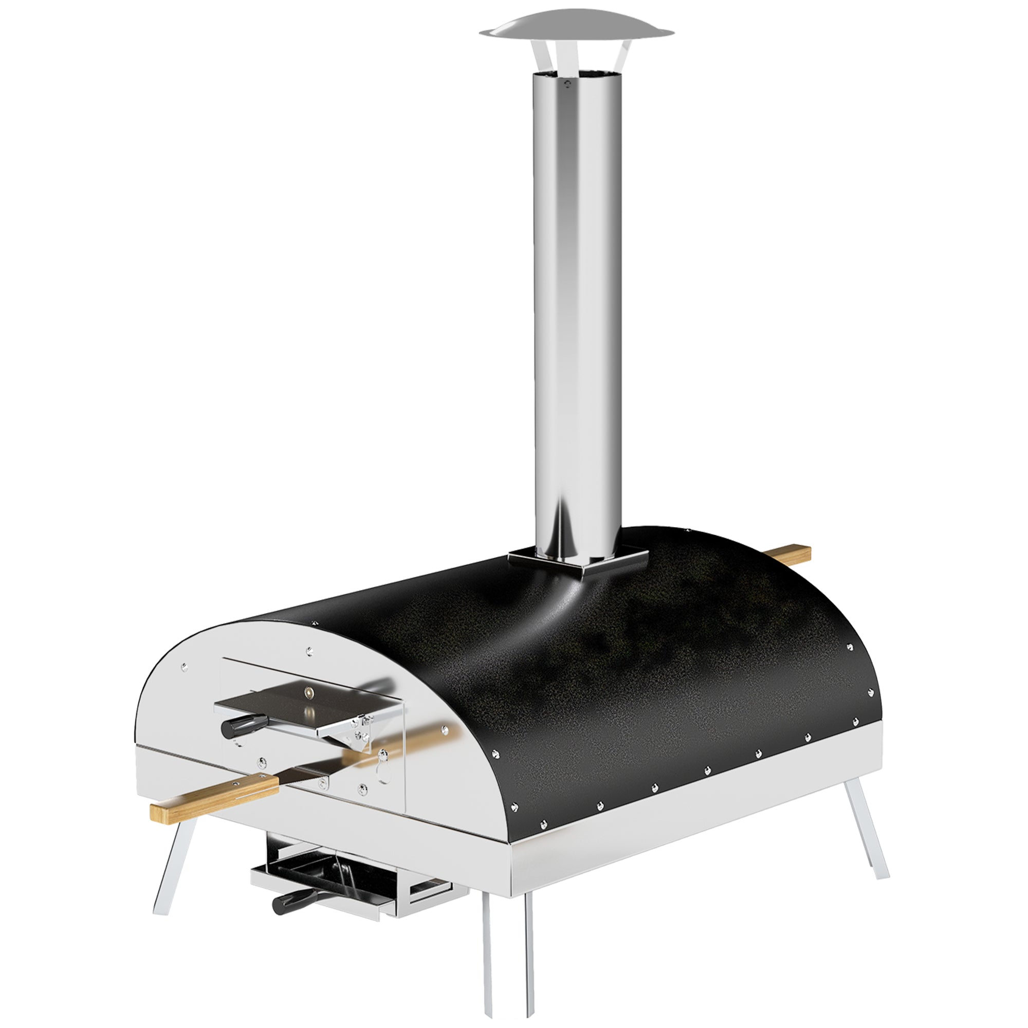 Outsunny Mini Nešiojamas Lauko Picos Krosnis, Medžio Krosnis su Šamotiniu Akmeniu Ø33 cm, Medinėmis Rankenomis, Termometru ir Sukamuoju Padėklu Sode, Terasoje, Kempinge, Kieme