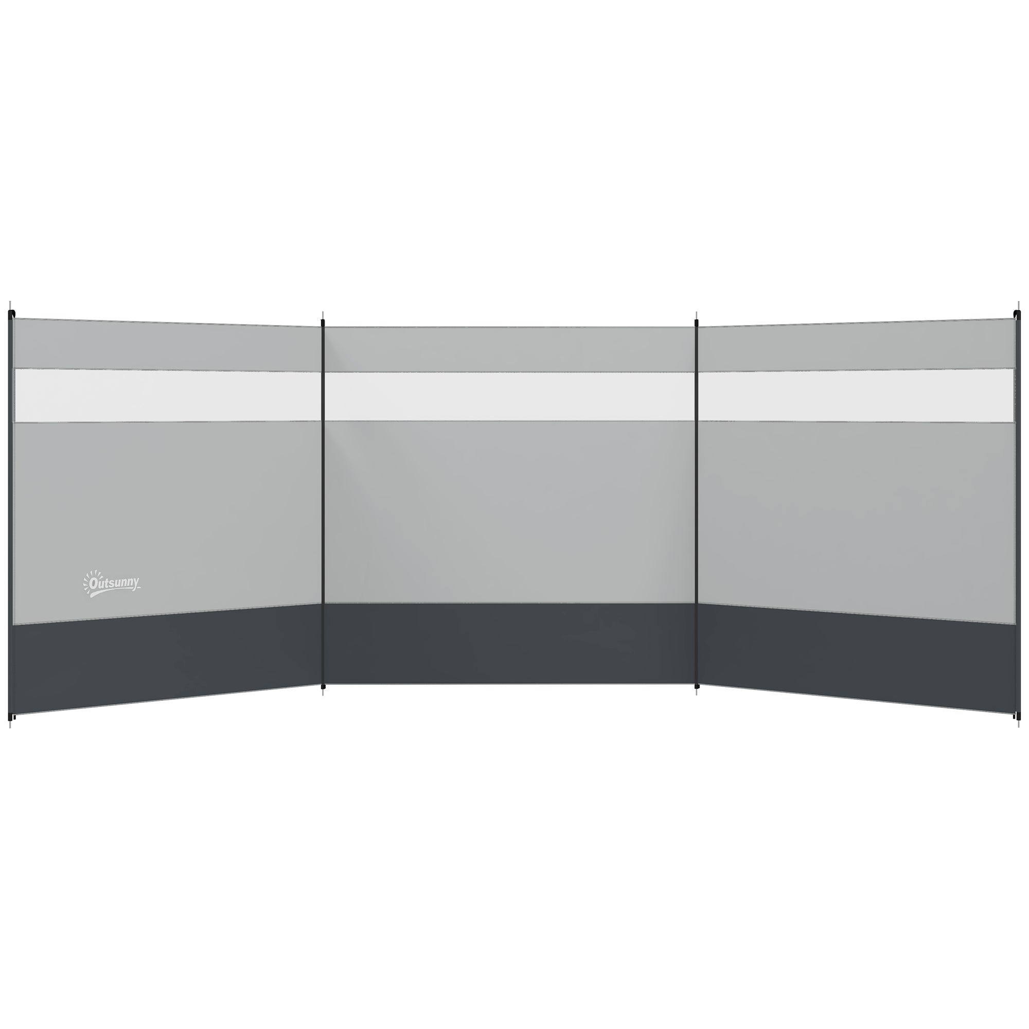 Skladací veterný zábrana Outsunny na kempovanie s priesvitným oknom a lanami, zabrana na pláž s ochranou pred slnkom pre kempovanie, záhradu, pláž, patio 440 x 140 cm Šedá