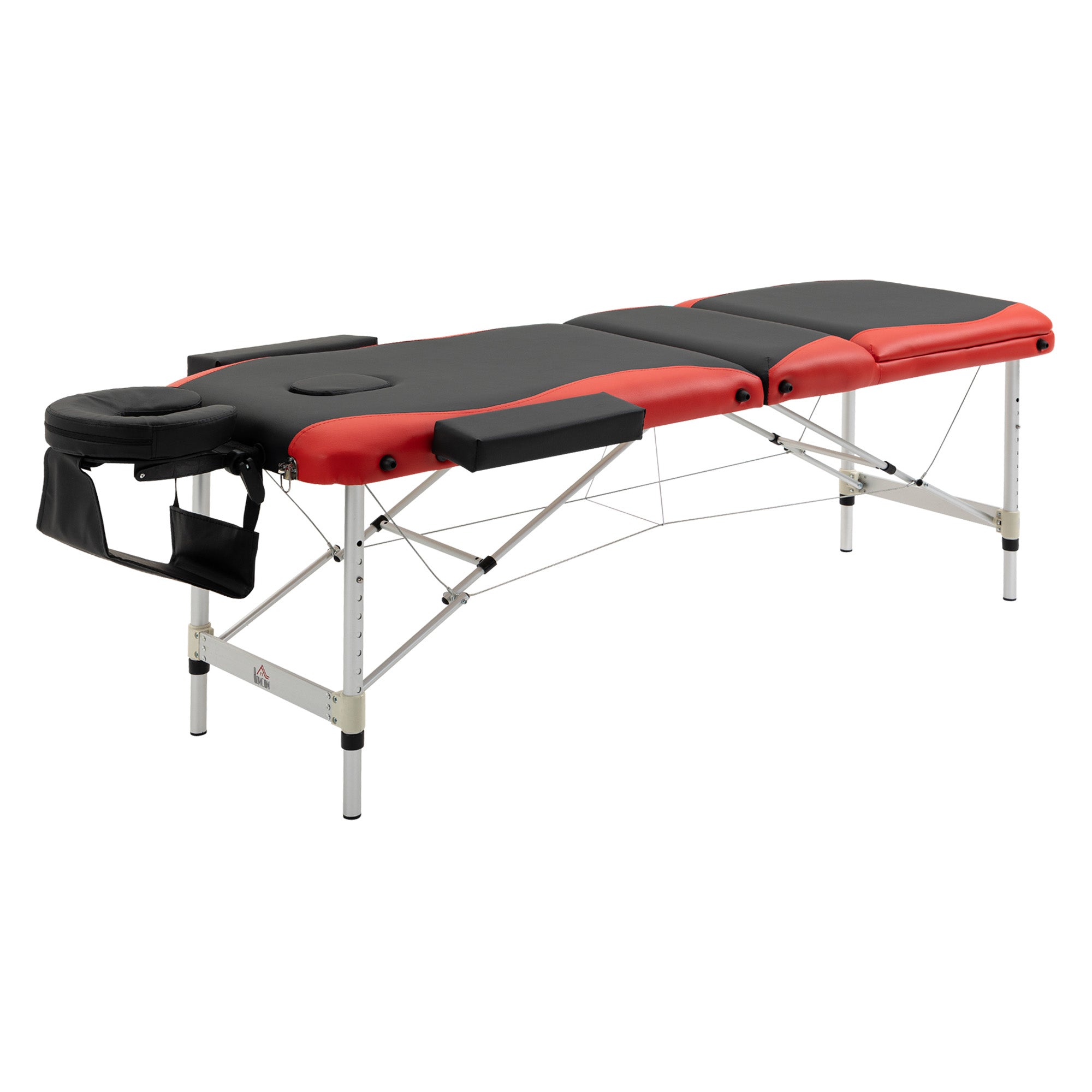 HOMCOM Klappbare Massageauflagen Verstellbare Höhen Schönheitstische Tragbare Massagebetten Massagebett Aluminium Schaum PVC Leder Kunststoff Schwarz+Rot 215 x 81 x 61-84 cm