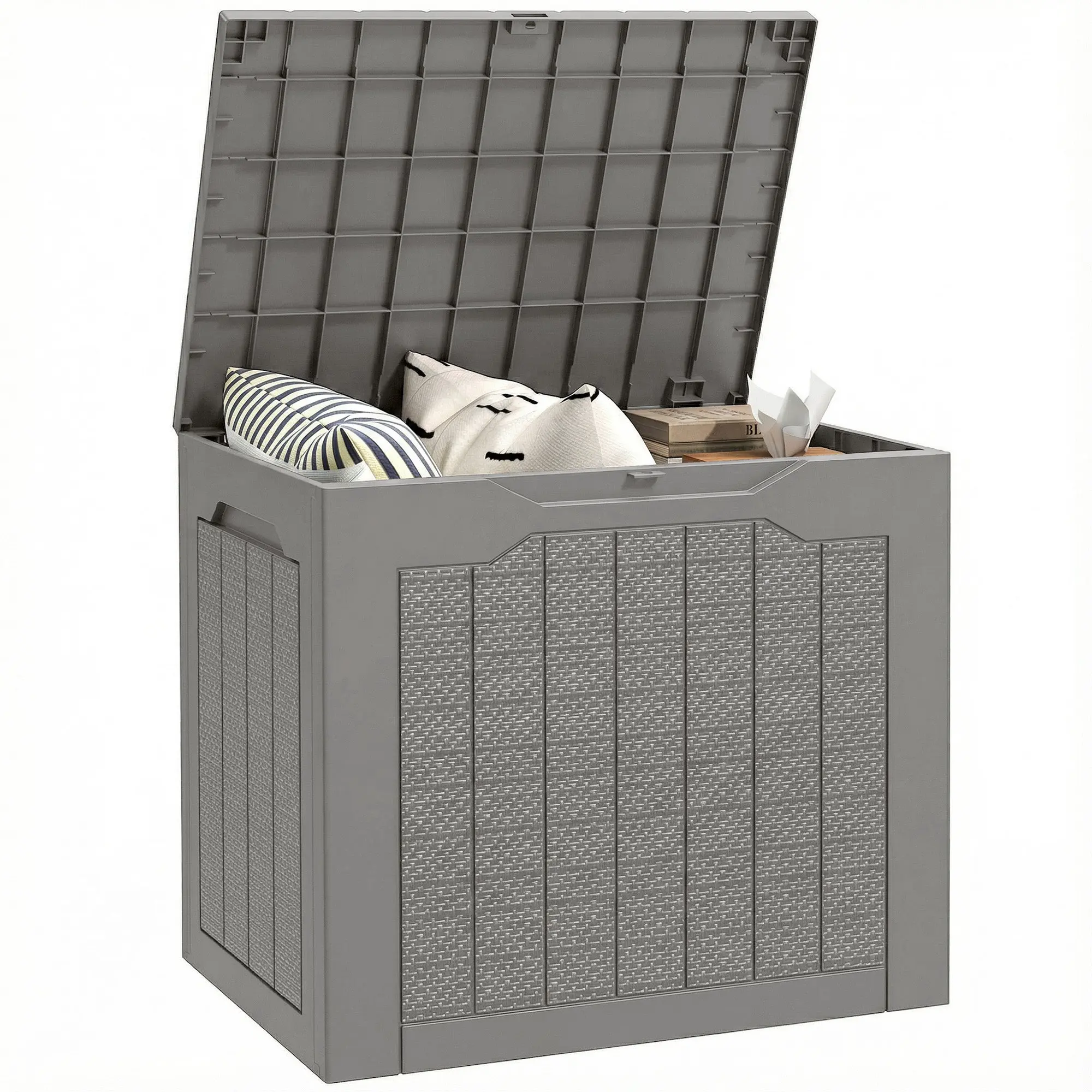 93L Weatherproof Outdoor Storage Chest in PP with Integrated Handles & Padlock Loop — Garden/Patio/Pool Storage, Khaki
