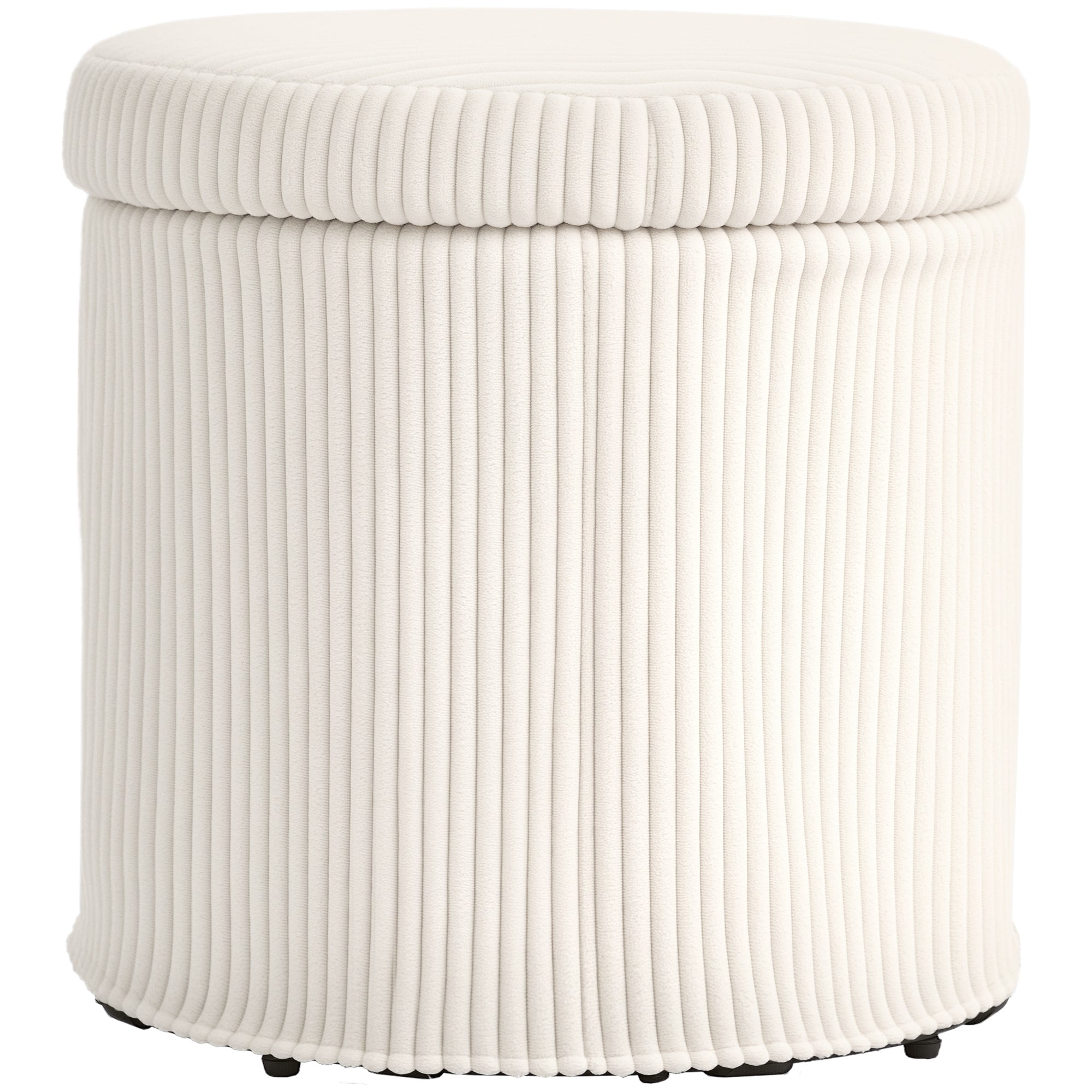 Round Storage Ottoman Storage Box Upholstered in Velvet Padded Seat Removable Lid for Hallway Bedroom Living Room ?40x41 cm Beige