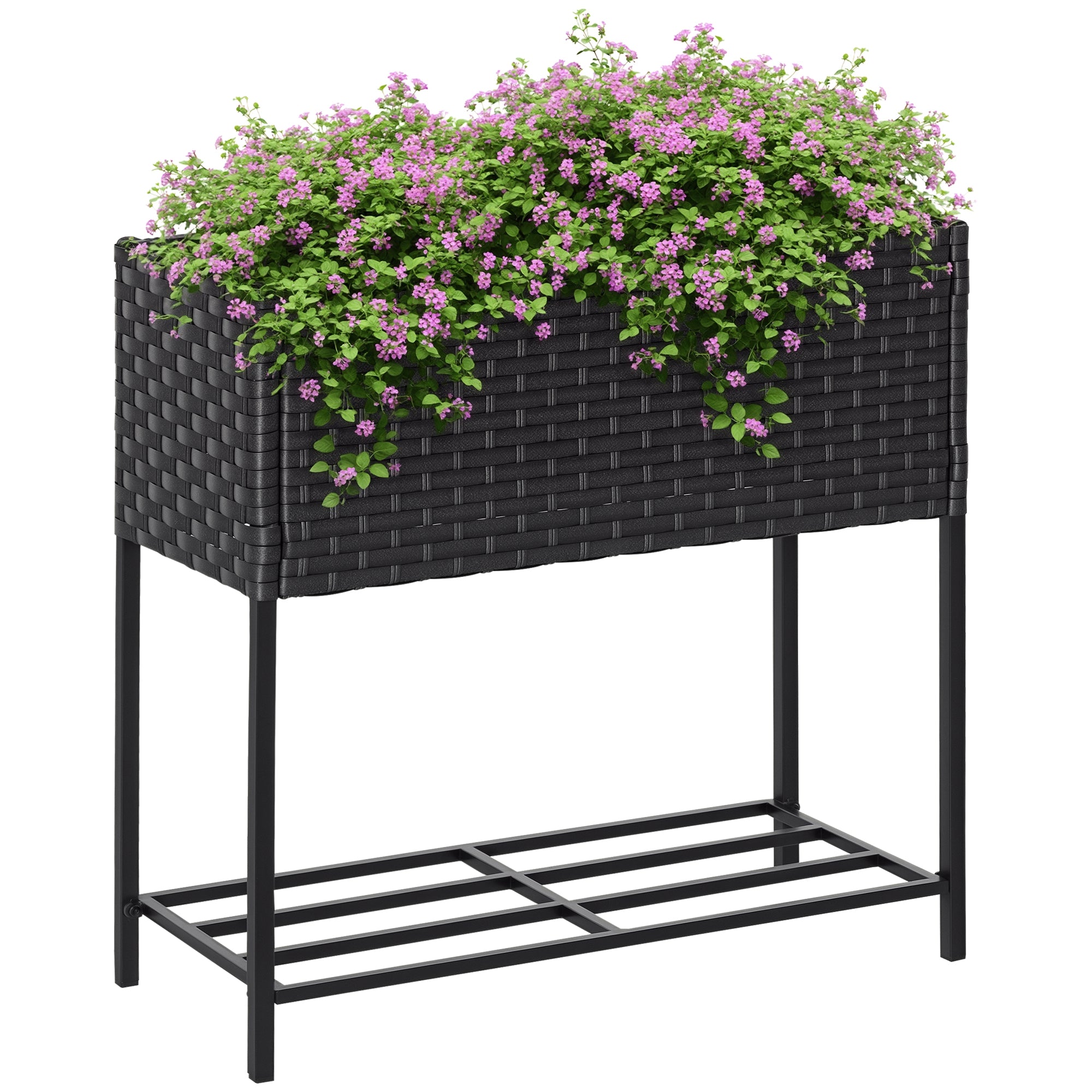 Outsunny Korotettu Puutarha-allas, Vitsakuvion Istutusruukku Hyllyllä, Korotettu Kukkapenkki Sisä- ja Ulkokäyttöön, Harmaa (70cm x 30cm x 72cm)