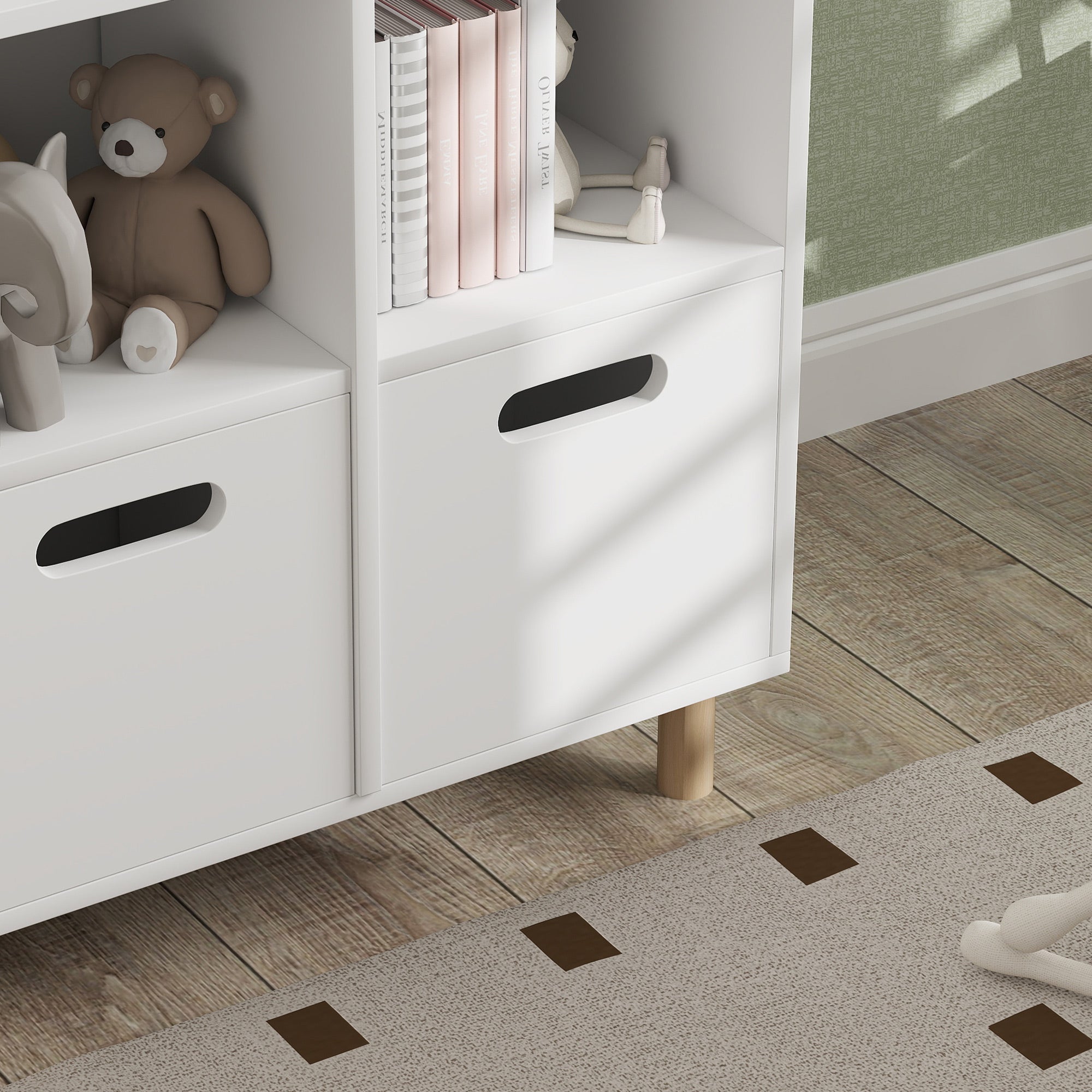 Children's Bookshelf, Children's Storage Furniture, 3 Levels with Two Drawers, House Shape, for Children's Rooms, Bedroom, 63.7 x 29.7 x 89.5 cm, White