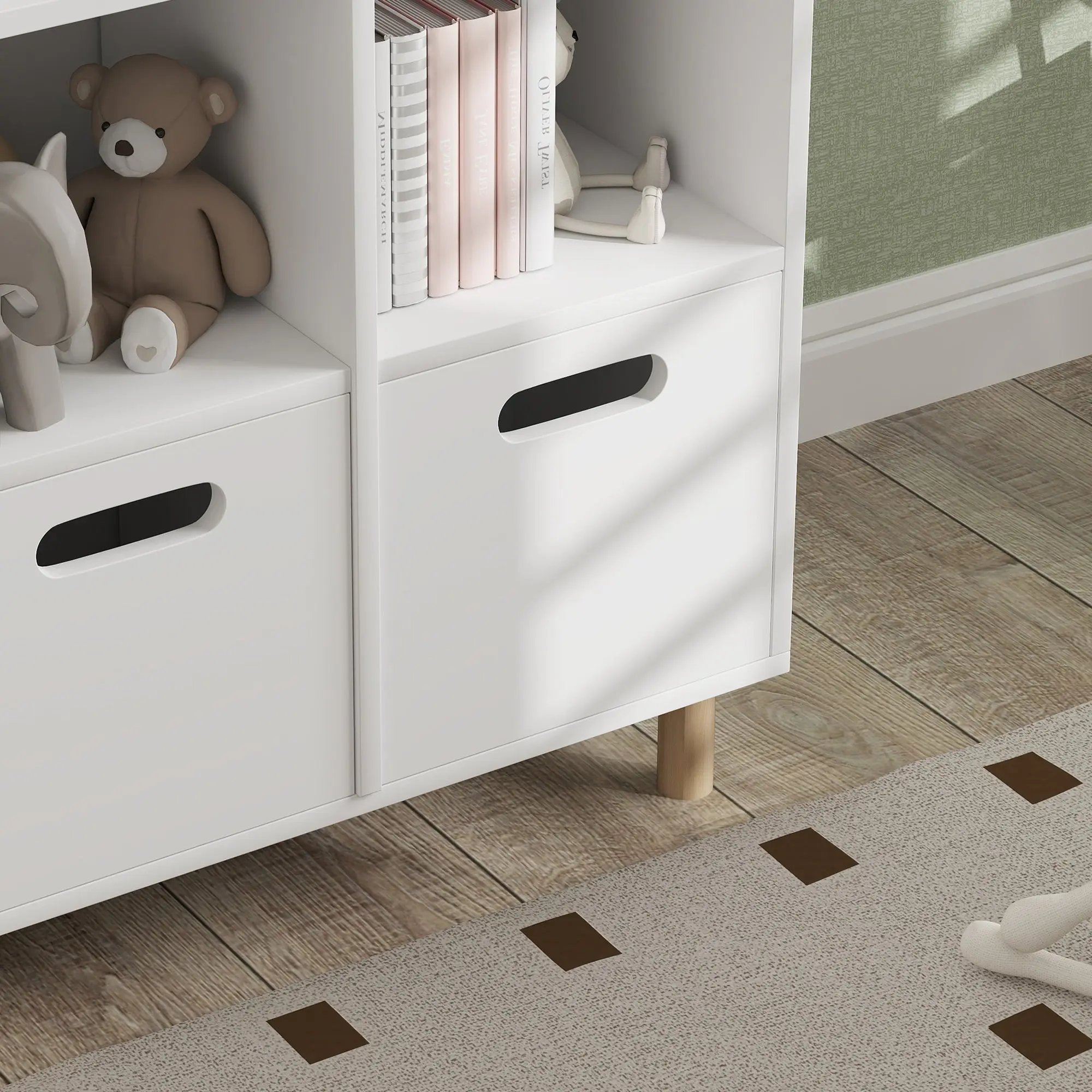Children's Bookshelf, Children's Storage Furniture, 3 Levels with Two Drawers, House Shape, for Children's Rooms, Bedroom, 63.7 x 29.7 x 89.5 cm, White
