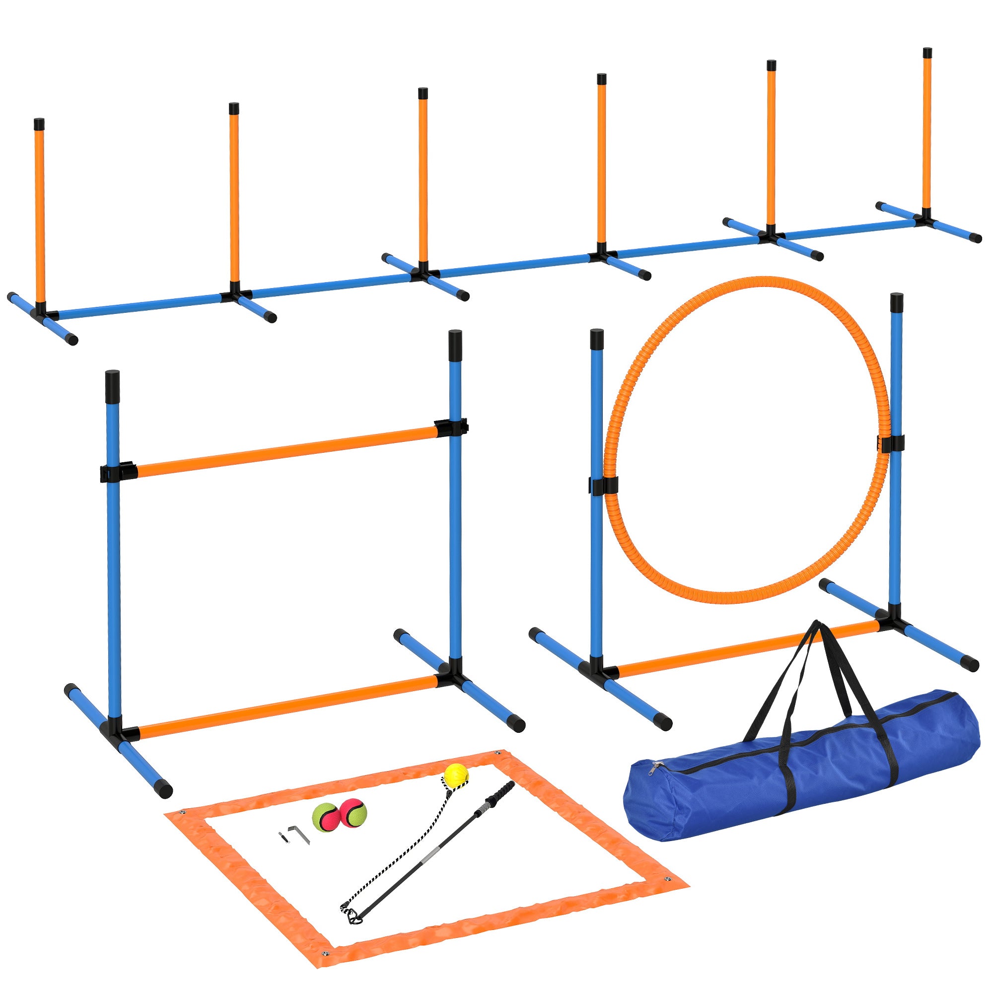 Agility Set for Dogs 7 Pieces Agility Equipment for Dog Training Hurdle Set with Slalom Poles Jump Hoop 2 Balls Height Adjustable Hurdles Coordination Training for Games Training