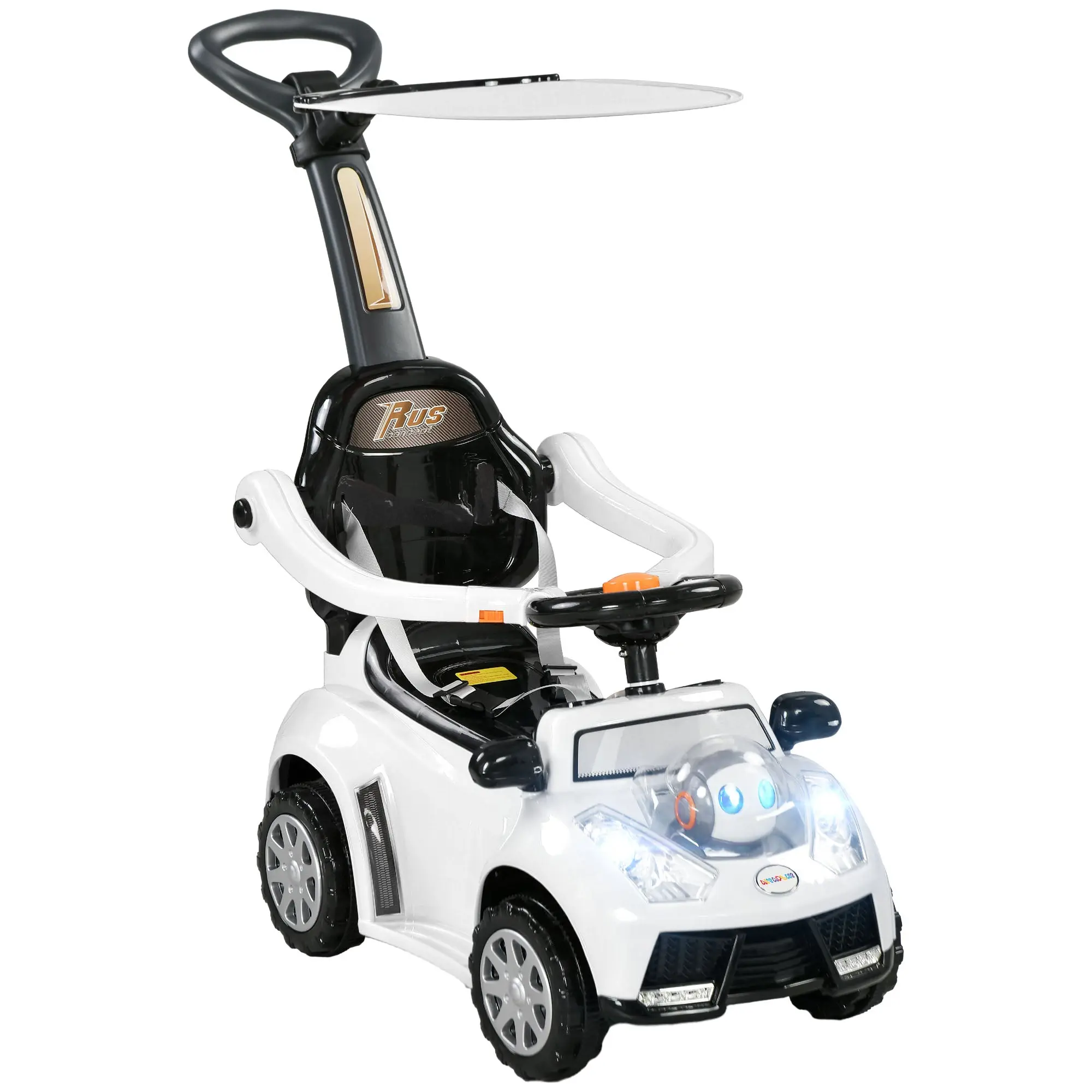 Slide Car Slider Children's Car Kid's Vehicle Push and Handlebar with Backrest Protective Bar, Walking aid for Children 12-36 Months White+Black