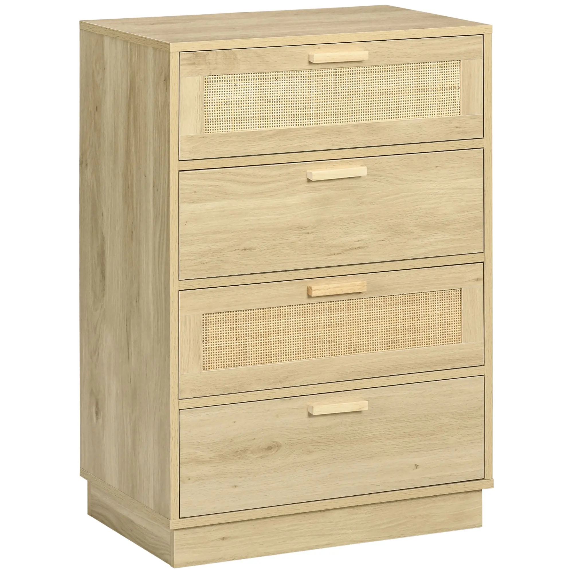 Nightstand with Rattan Mesh Drawers Bohemian Style Bedroom Dresser with Anti-Tip 60x38x88.5 cm Natural