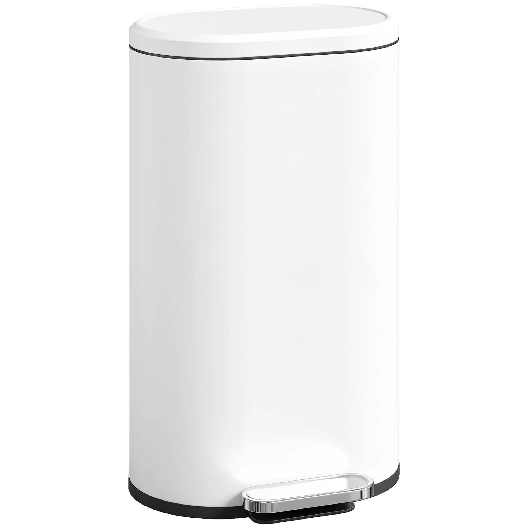 30 L Kitchen Bin, Rectangular Step Trash Can with Removable Inner Bucket, Soft-Close Lid with 90° Hold-Open, Fingerprint-Resistant – White