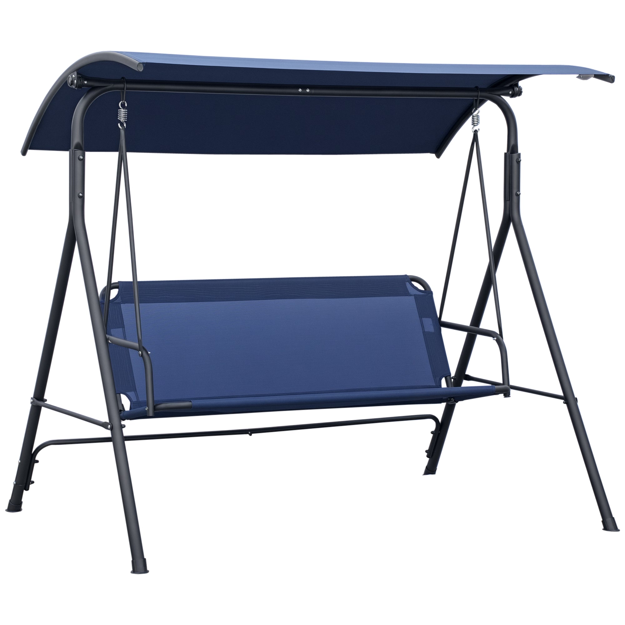 Outsunny Garten-Schaukel 3-Sitzer mit verstellbarem Sonnenschutz, Outdoor-Schaukel mit atmungsaktivem Texteline-Sitz und Metallrahmen, für bis zu 240 kg, 172x110x153 cm, Dunkelblau