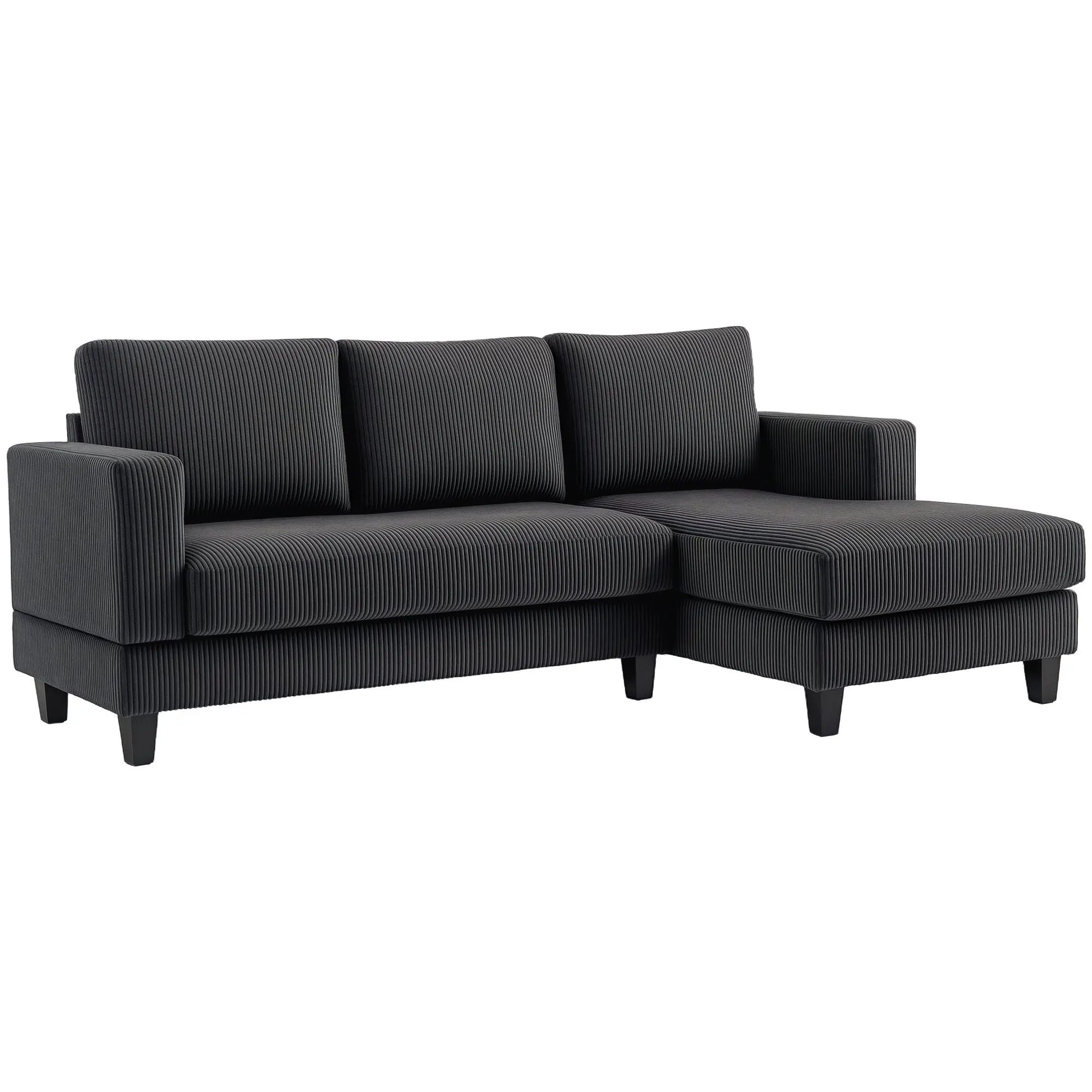 Corner Sofa Couch with Chaise Longue 3 Seater Sofa L Shape Upholstered Corner Couch with Corduroy Look, High Density Foam, up to 400 kg, for Living Room, Bedroom, 214 x 134 x 87 cm Dark Gray