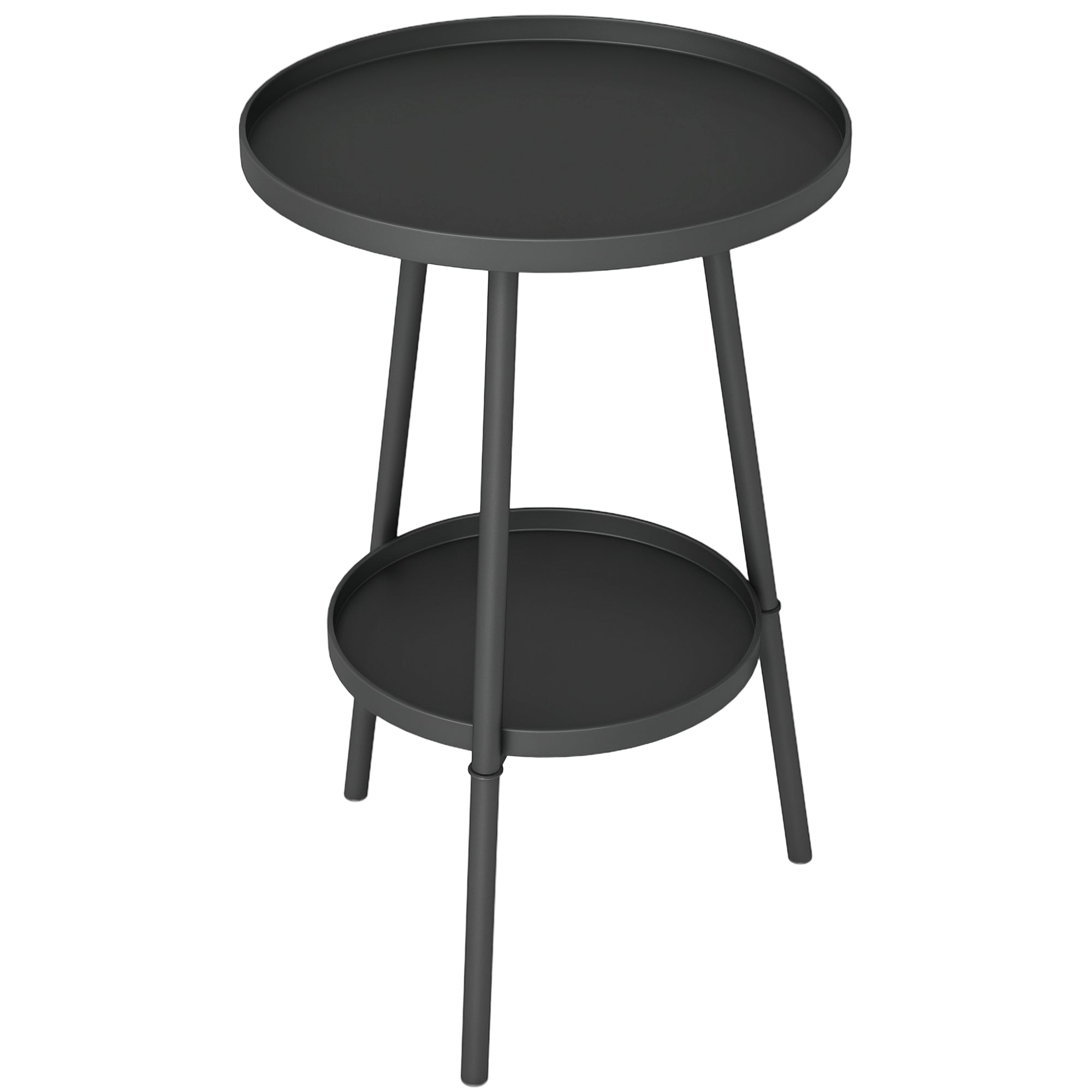Round 2-Tier Garden Table Outdoor Patio Table ?32x51 cm with Bottom Tray and Metal Frame for Outdoor and Indoor Black