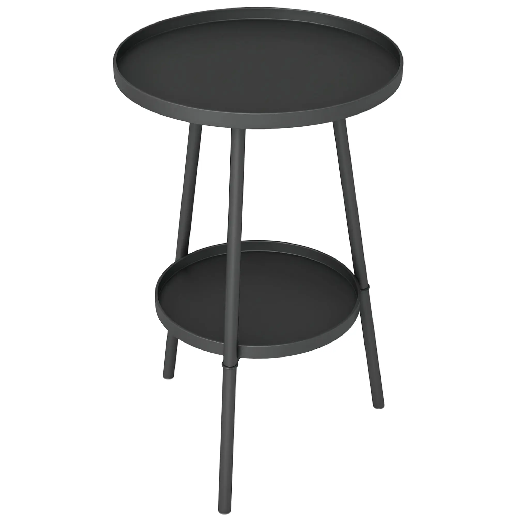Round 2-Tier Garden Table Outdoor Patio Table ?32x51 cm with Bottom Tray and Metal Frame for Outdoor and Indoor Black