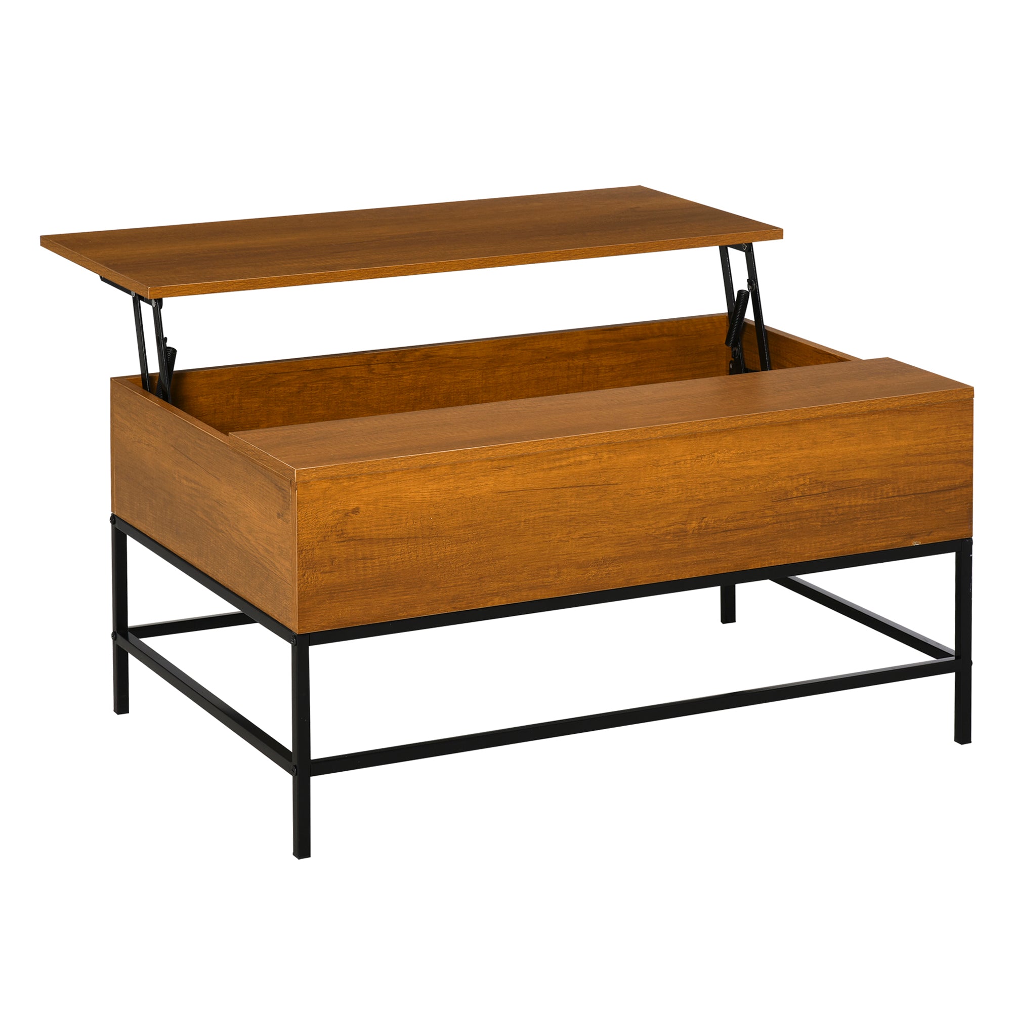 HOMCOM Lyftbart Kaffebord med Dold Förvaringsutrymme - 90x60.5x45.5 cm Teak
