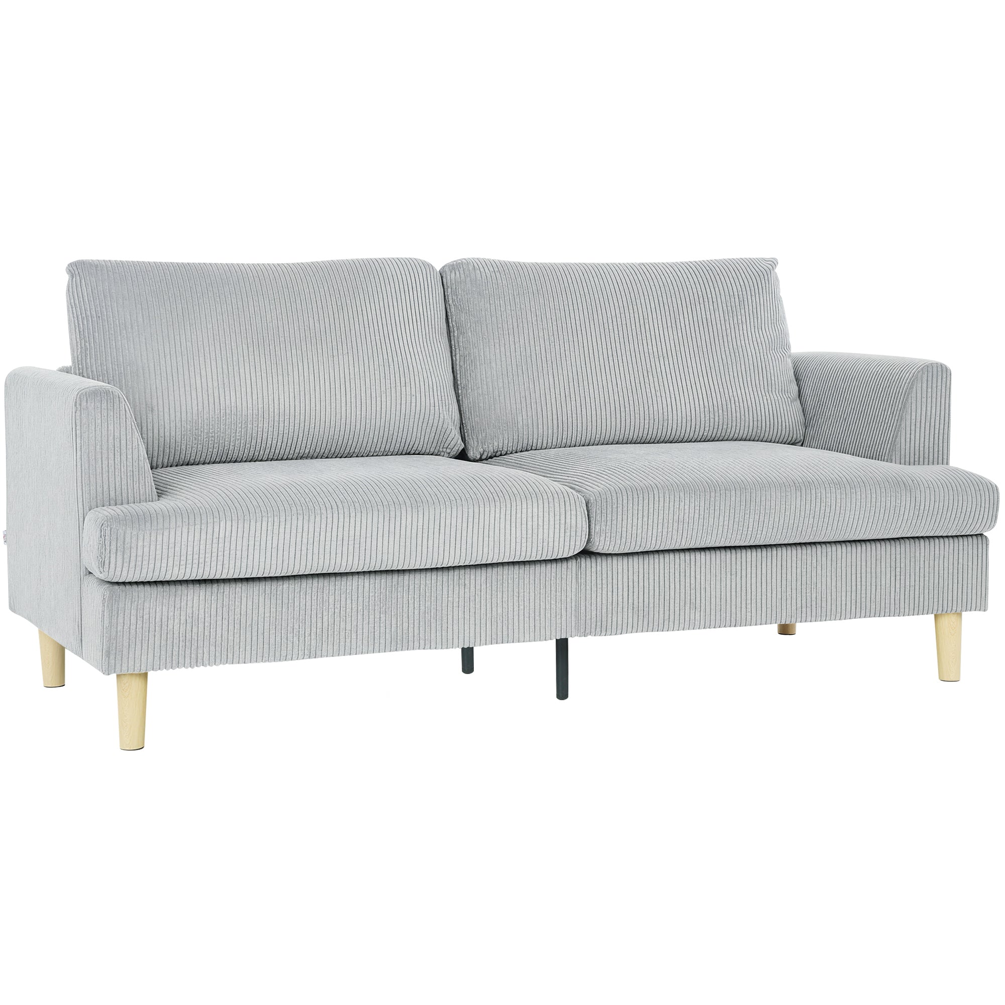 HOMCOM 3 vietų sofa su porankiais, korduro tipo apmušalai, kišeninės spyruoklės — 188 x 80 x 86 cm, šviesiai pilka