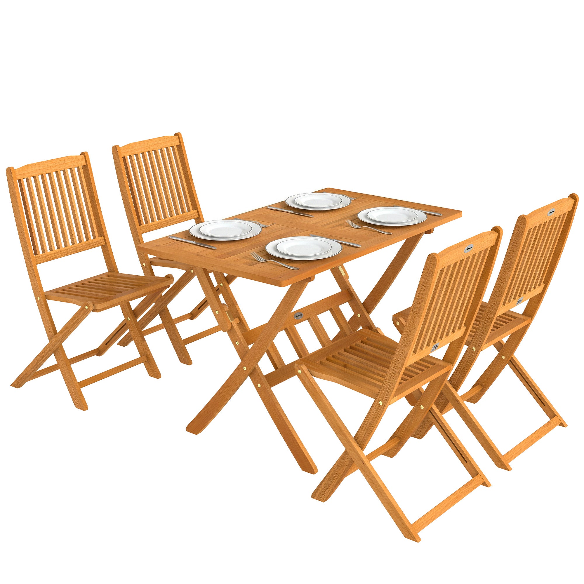 Outsunny 5‑teiliges klappbares Akazienholz-Garten-Set – FSC‑zertifiziert, Latten-Tisch + 4 Klappstühle, wetterbeständig (Natur)