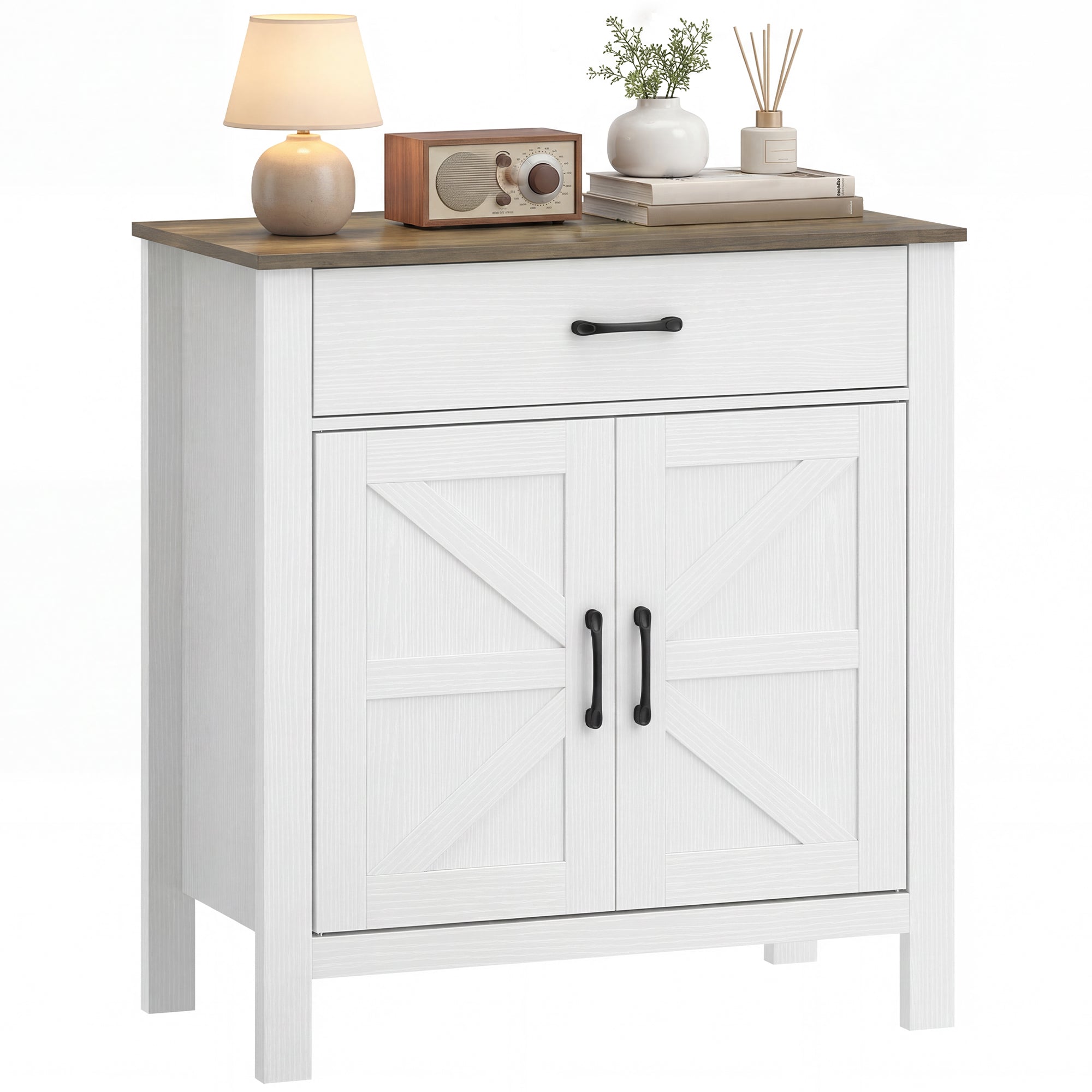 HOMCOM skænk med ladeporte, skuffe og justerbar hylde, rustik buffet til spisestue og køkken, 77 x 39,3 x 81,5 cm, hvid/antikbrun