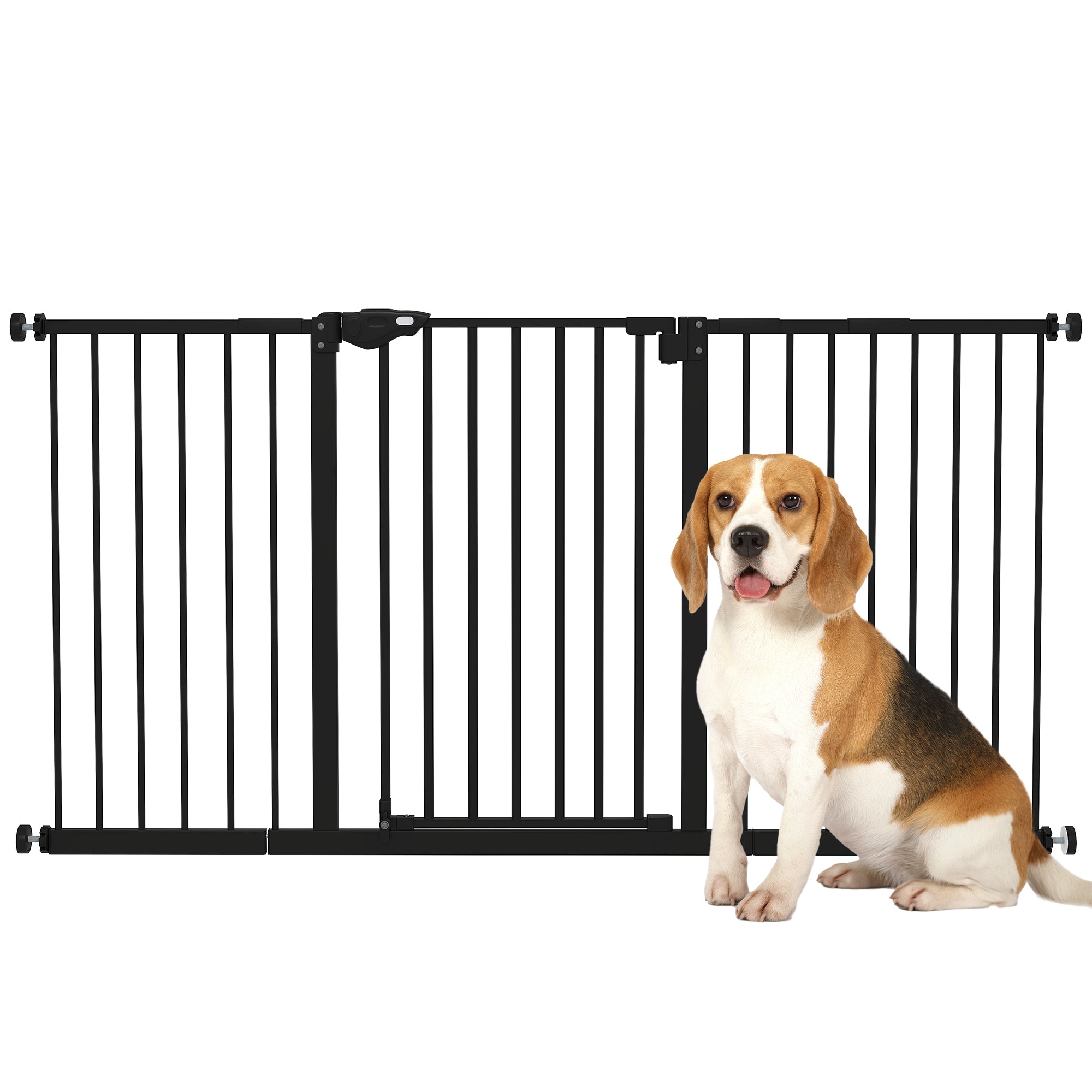 PawHut Safety Gate for Stairs and Doorways Pressure Mounted Baby Gate with Extensions 74-147.5 cm Extra Wide Pet and Dog Gate No Drill Double Lock Metal Black
