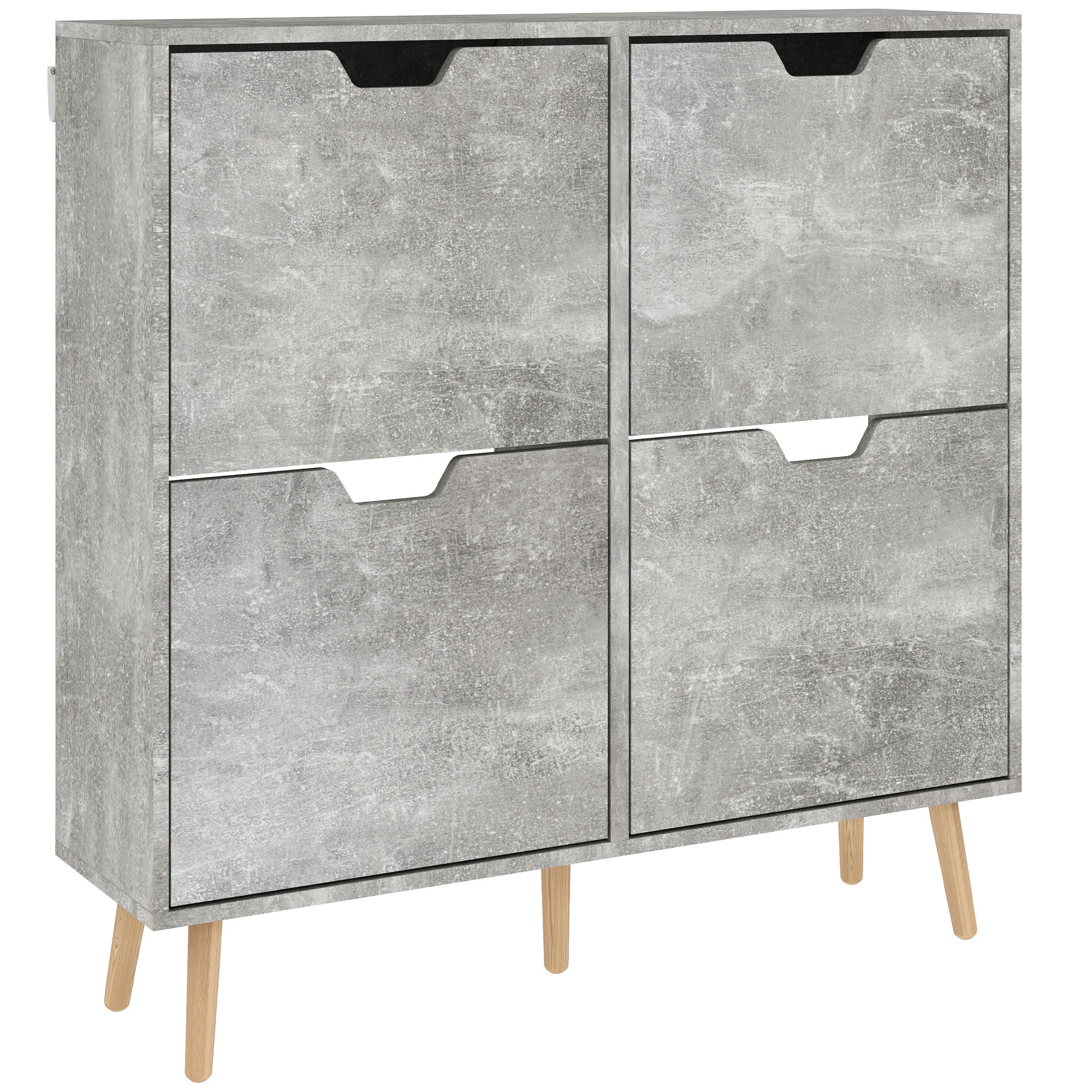 HOMCOM Ormar za Cipele s 4 Preklopna Ladica na 2 Nivoa za 16 Pari Cipela, Ušteda Prostor s Podesivim Policama od Chipboard-a i Borovog Drva, 95x26x95 cm, Siva