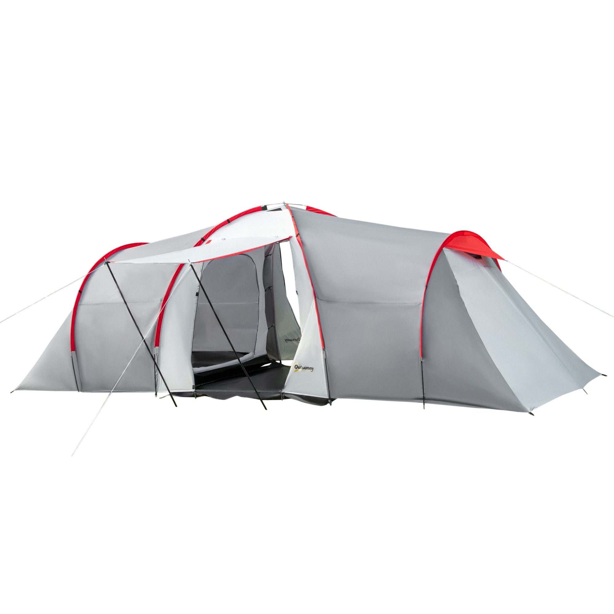 Camping Tent, Tunnel Tent for 6 Persons with 2 Bedrooms, Living Room, Apsis, Windproof UV50+ Family Tent with Carrying Bag, 2000mm Water Resistant for Camping, Garden, Gray