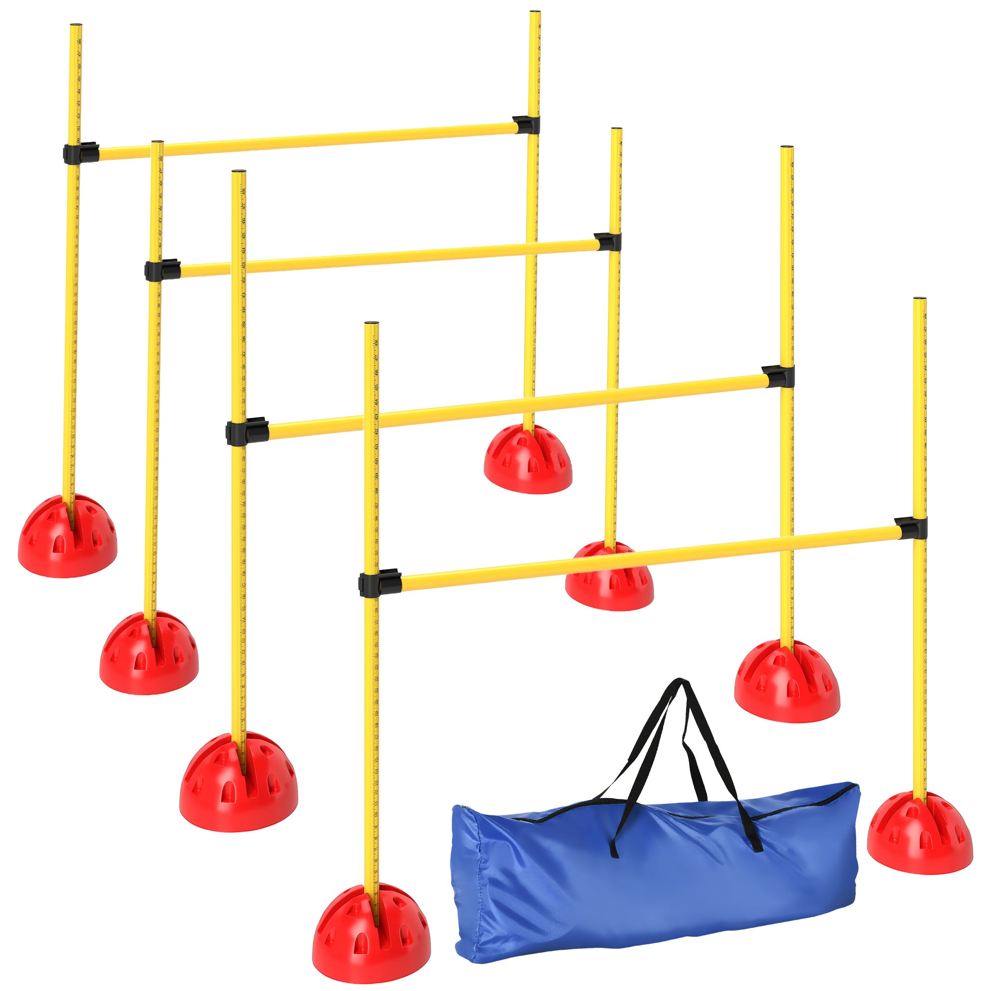 PawHut Agility komplekt koertele, 4-osaline täidetav agility varustus koerte treenimiseks, reguleeritavad takistused koos kandekotiga, treeningtarvikud mängude koordineerimiseks