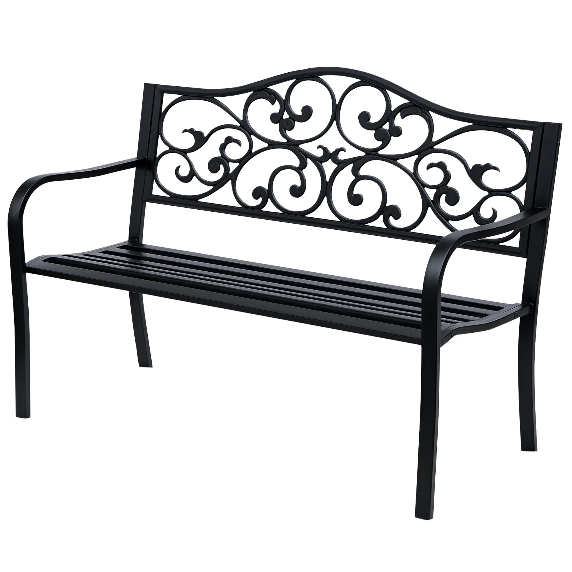 2-Seater Garden Bench Park Bench with Extendable Table Seat Bench 240kg Load Capacity Patio Bench with Backrest & Armrests Garden Furniture for Terrace, Garden Outdoor Area 150x58.5x90 cm Black