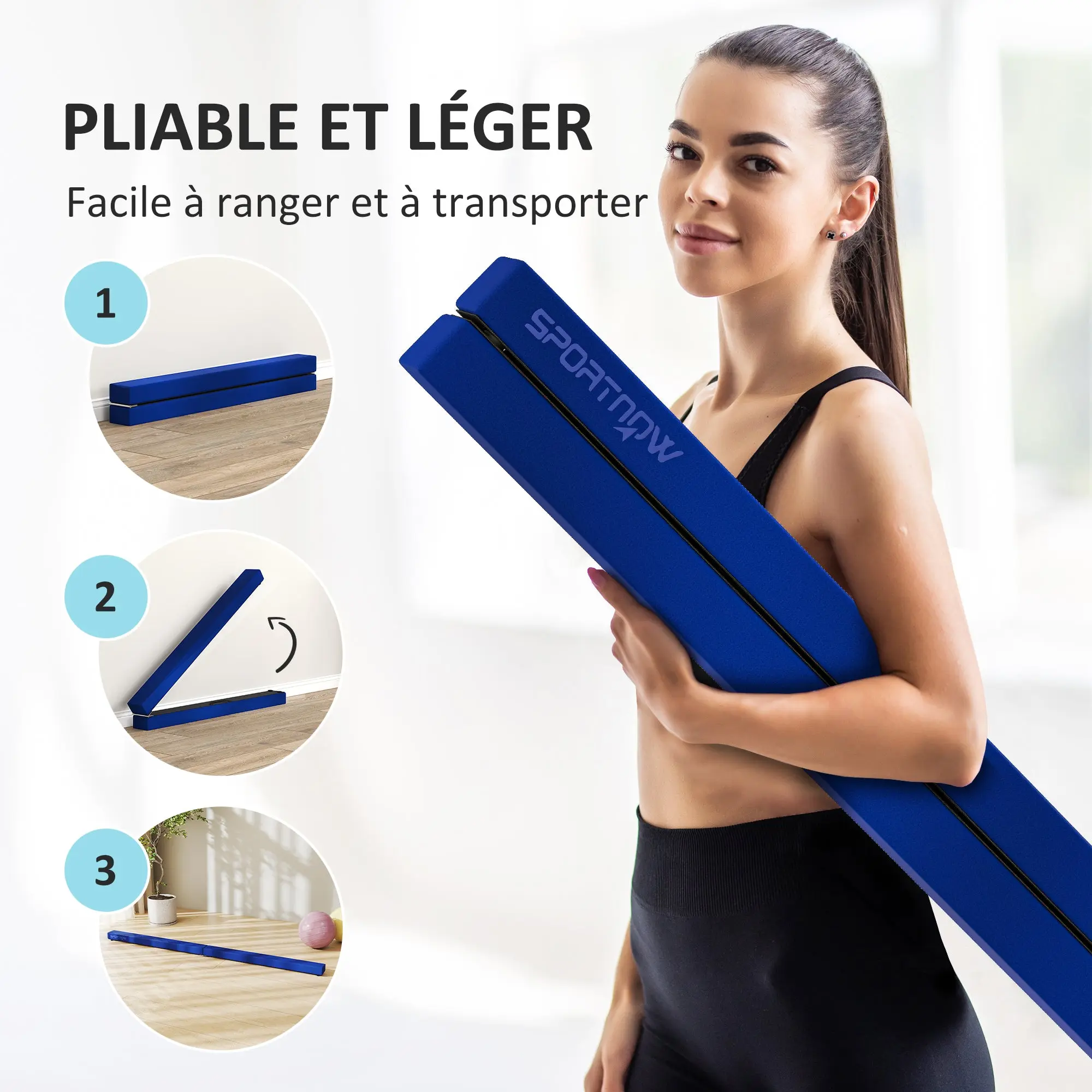 SPORTNOW Foldable Gymnastics Beam 210 cm in Velvet, Balance Beam with Non-Slip Base, Gymnastics Training Equipment for Kids and Adults, Blue